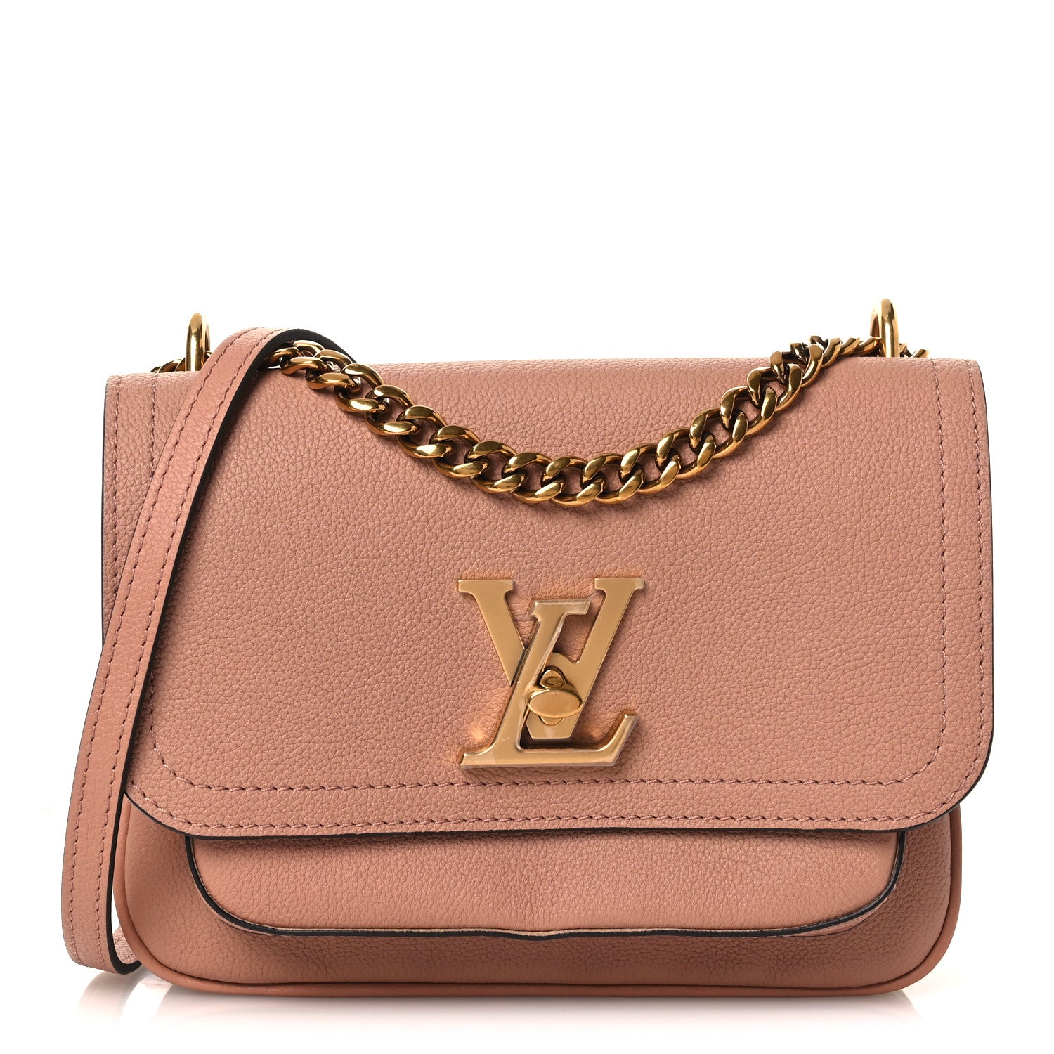 Louis Vuitton Grained Calfskin Lockme Chain Bag PM Rose Silk