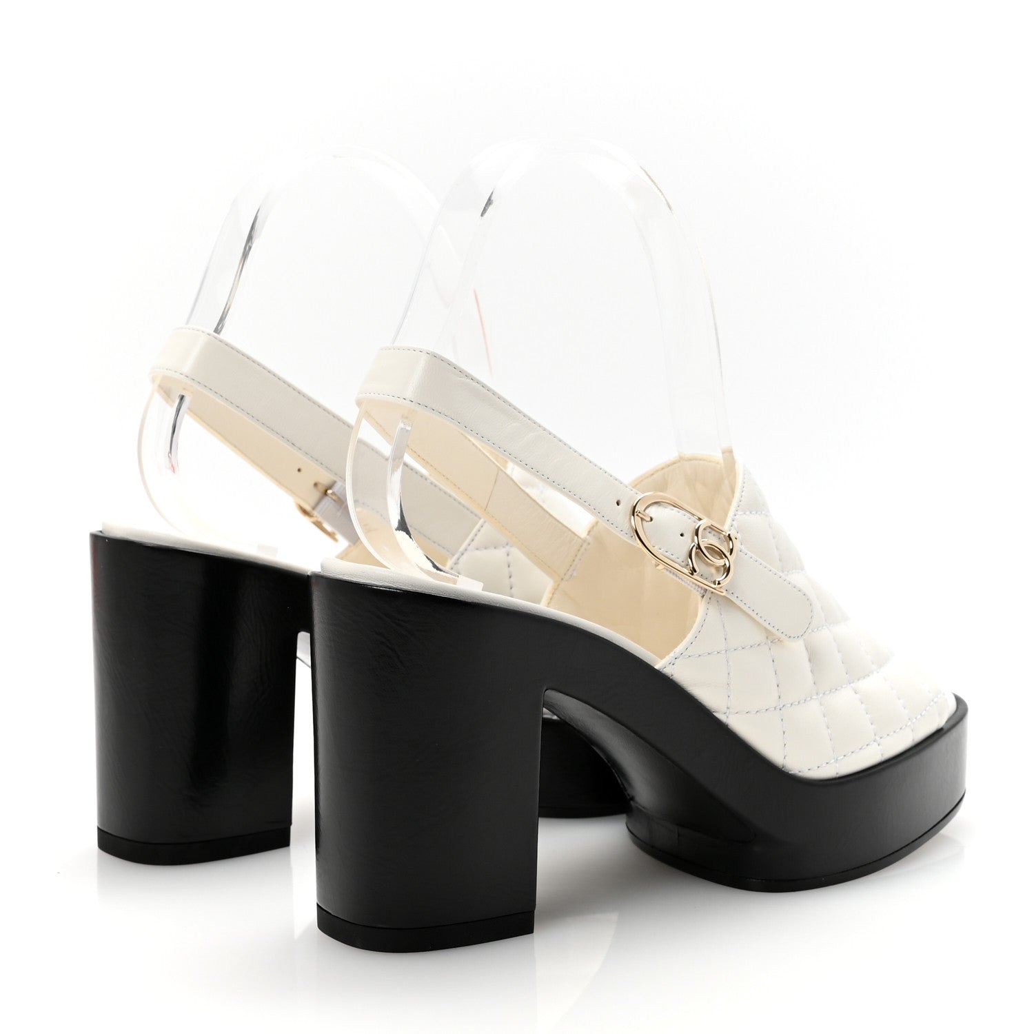 Lambskin Quilted Peep Toe Wedge Sandals 38 White