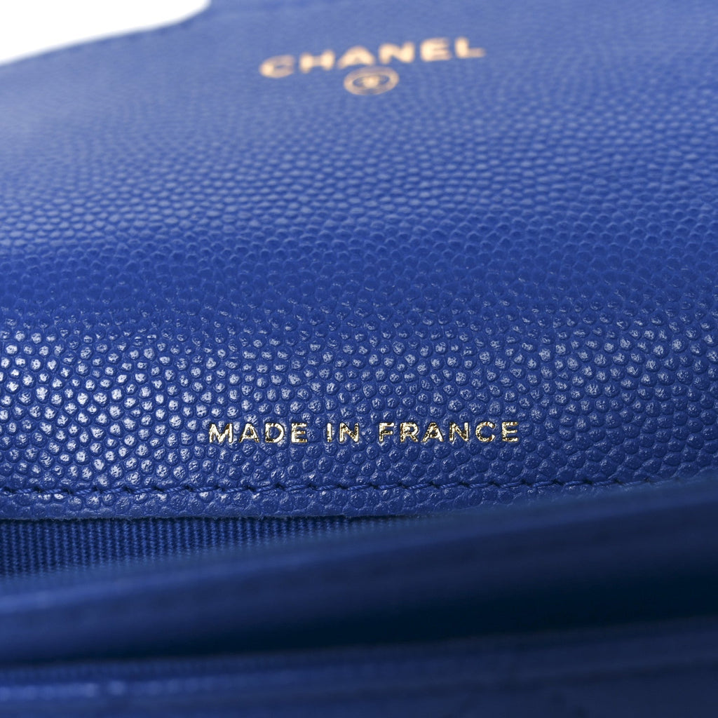 Caviar Quilted Flap Card Holder Wallet Blue