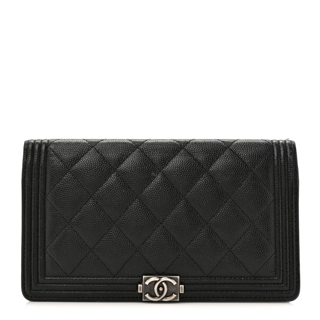 Caviar Quilted Boy Yen Wallet Black