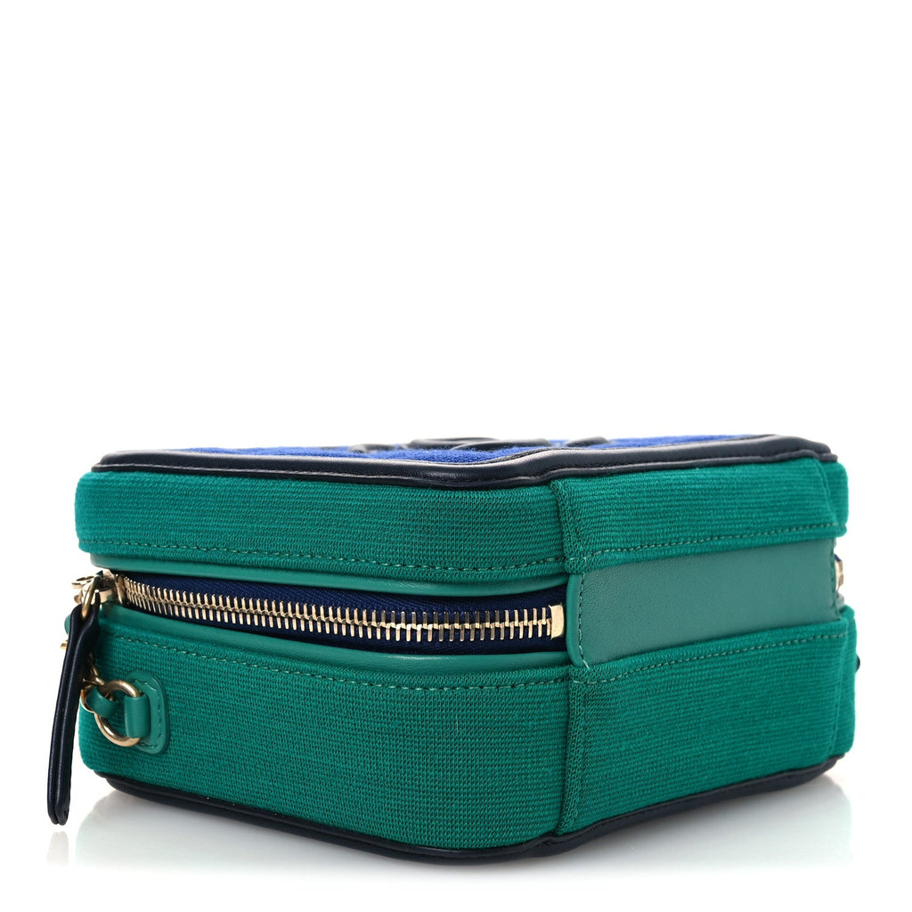 Chanel Jersey Quilted Small CC Filigree Vanity Case Blue Green