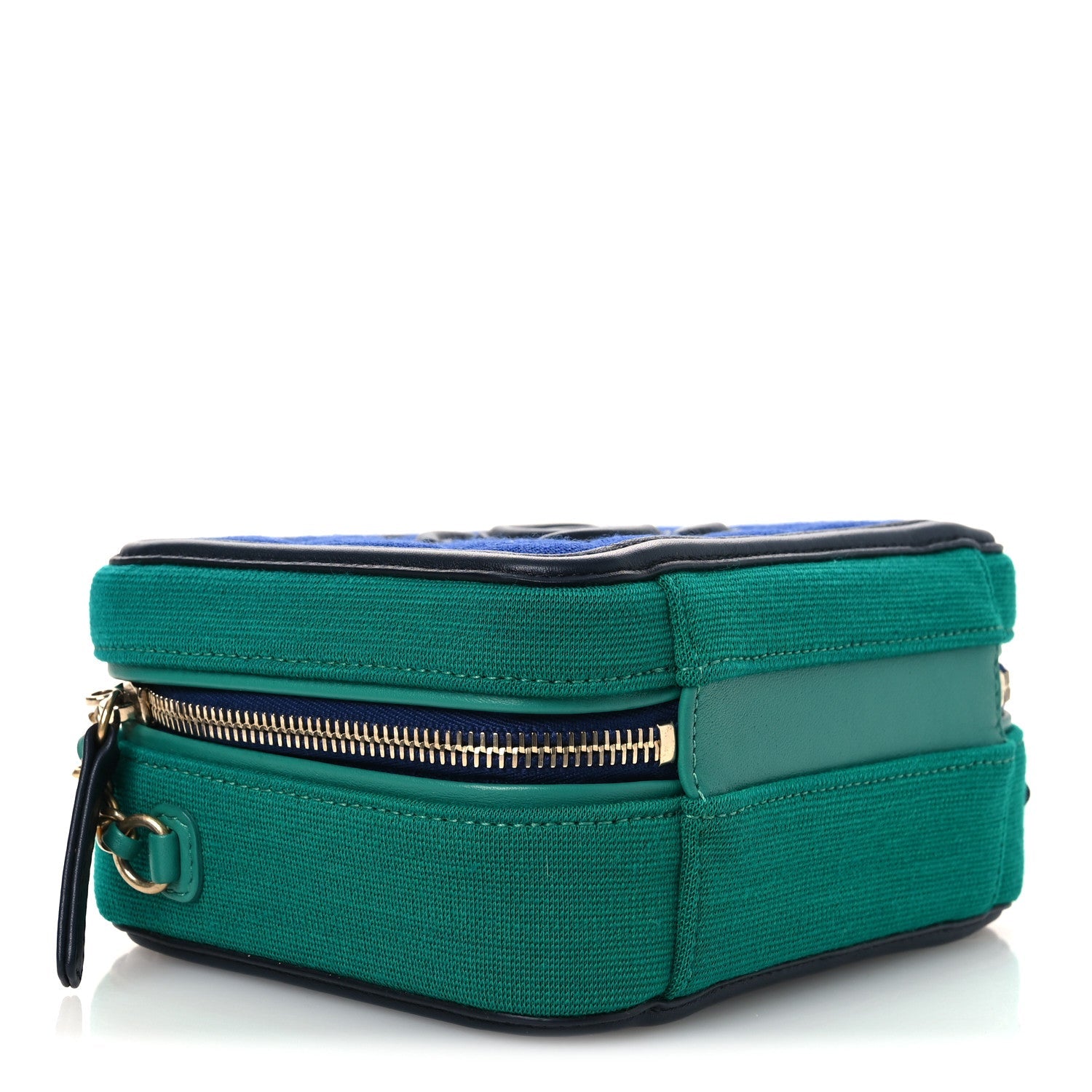 Chanel Jersey Quilted Small CC Filigree Vanity Case Blue Green