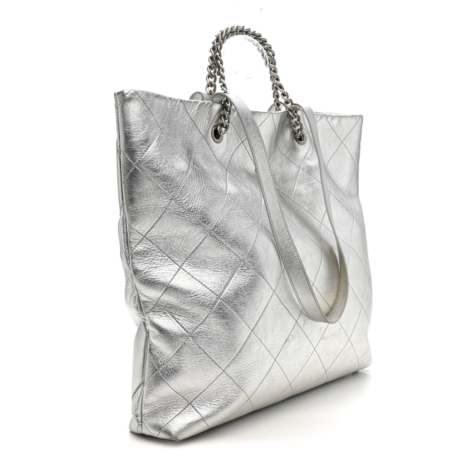 Chanel Metallic Calfskin Stitched CC Club Monaco Tote Silver