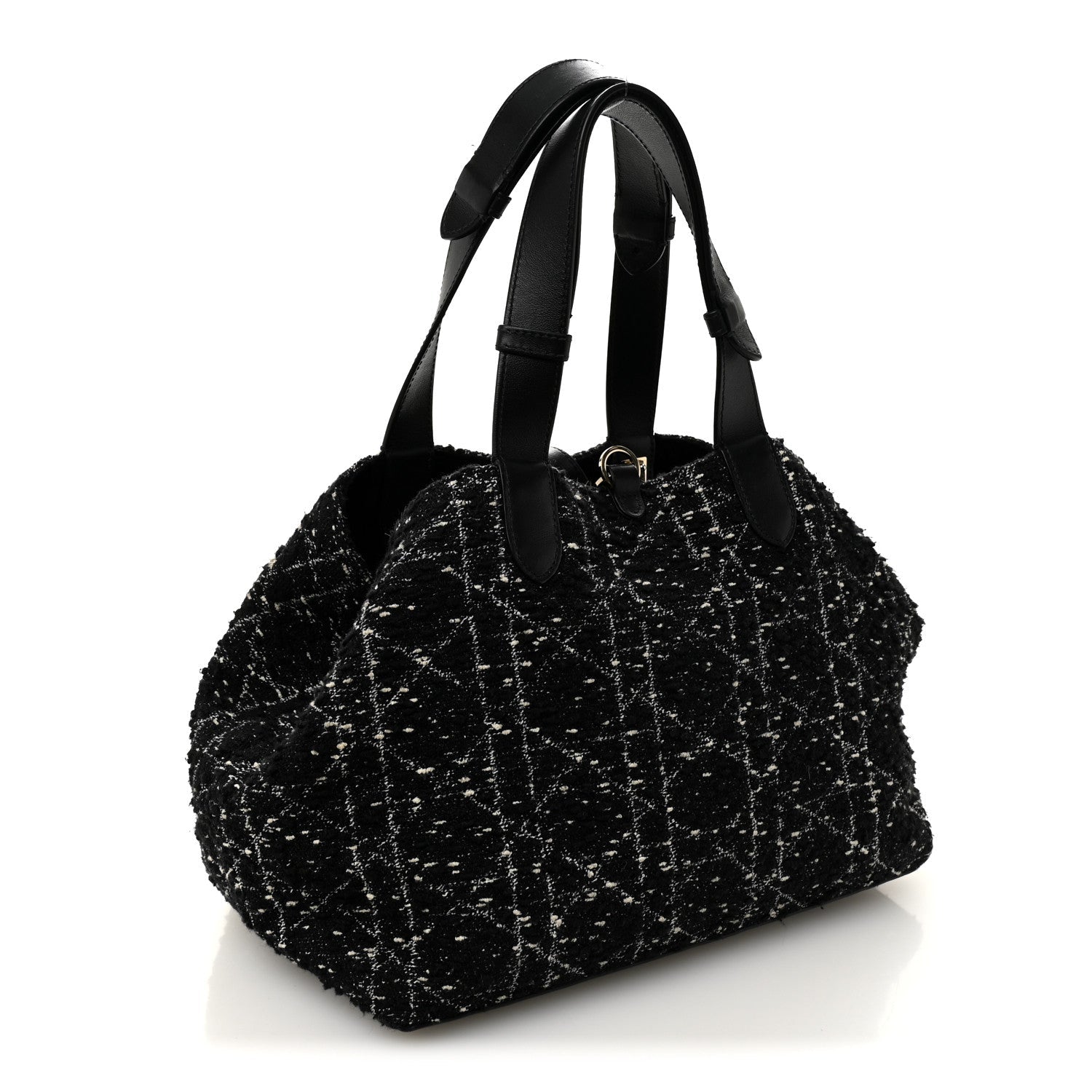 Christian Dior Calfskin Tweed Cannage Medium Toujours Black White