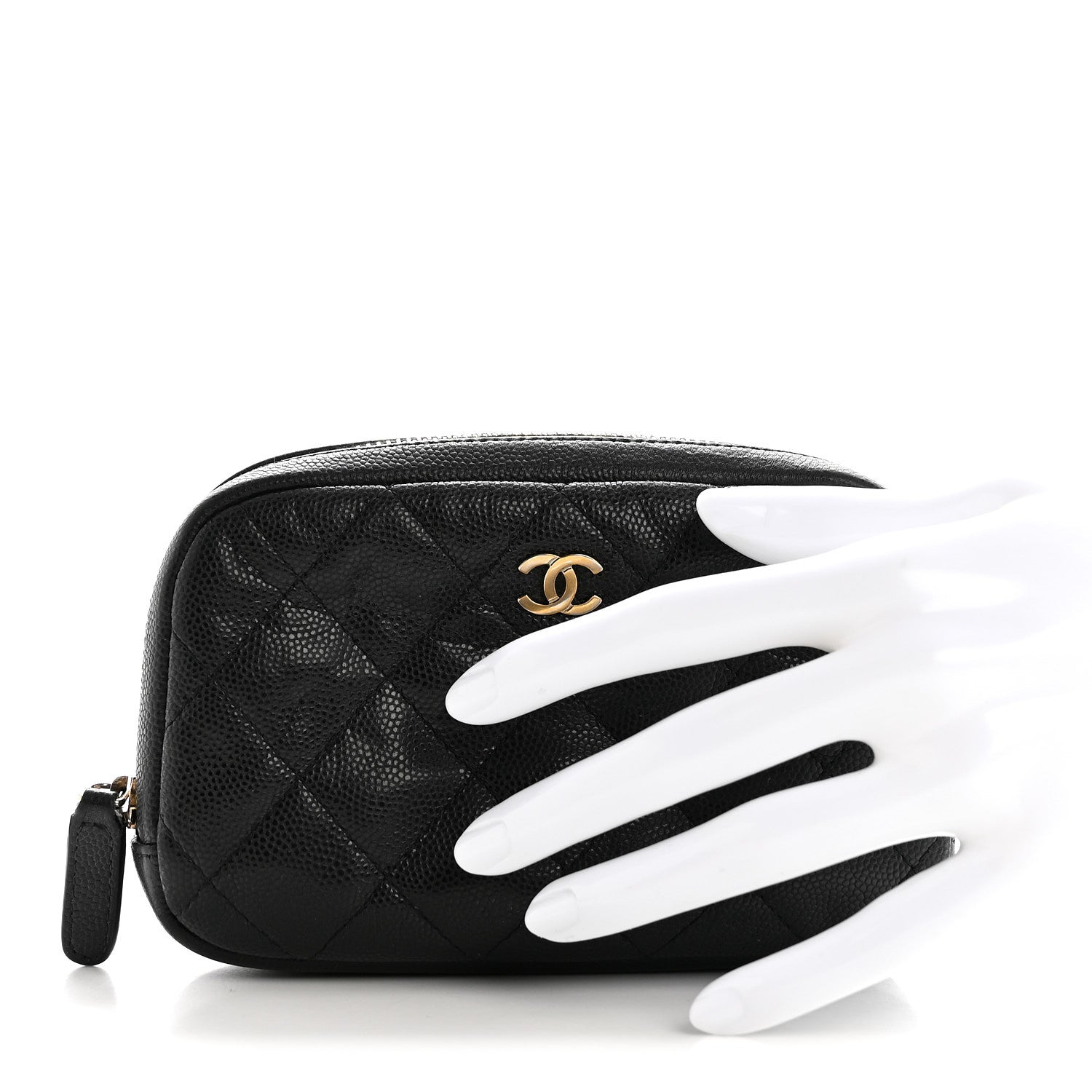 Caviar Quilted Small Curvy Pouch Cosmetic Case Black