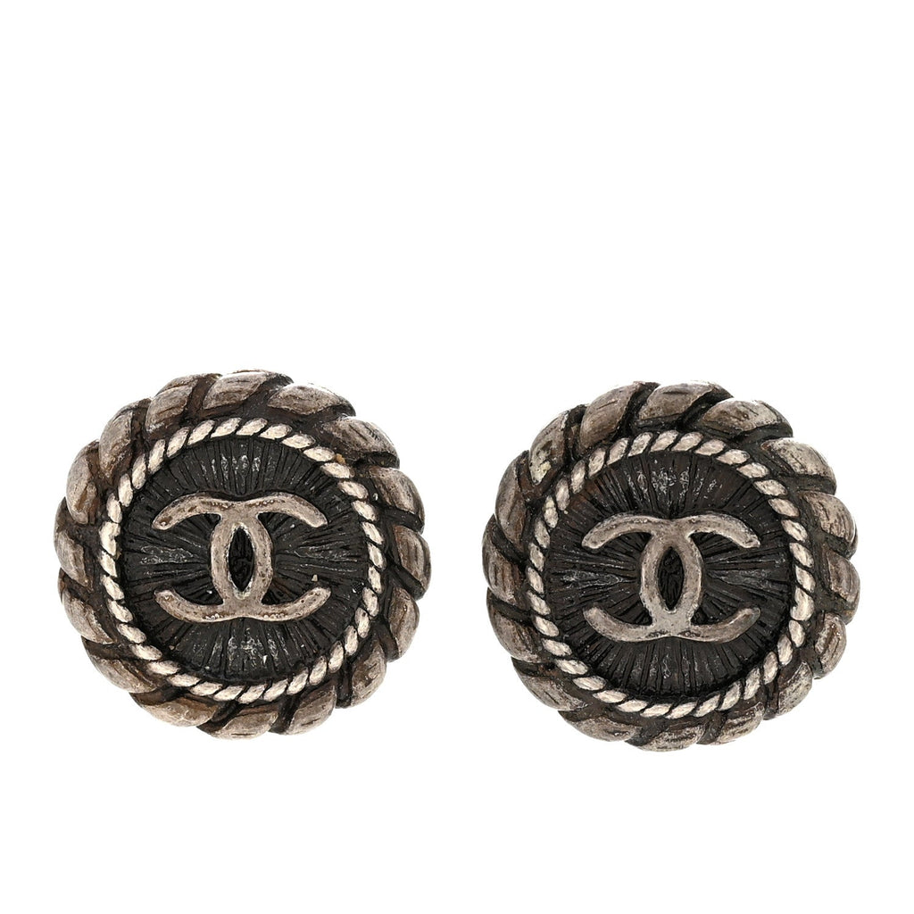 Metal Round CC Stud Earrings Ruthenium