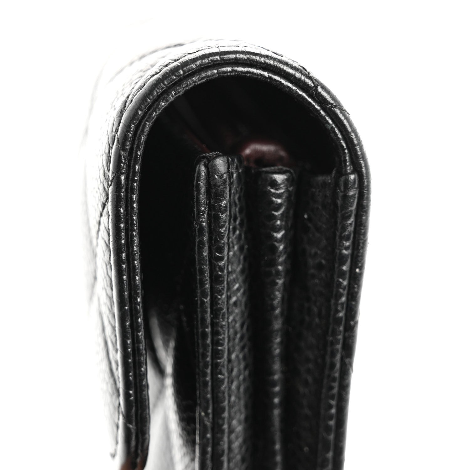 Caviar Quilted Large Gusset Flap Wallet Black