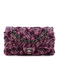Chanel Crystal Tweed Quilted Medium Double Flap Purple Multicolor