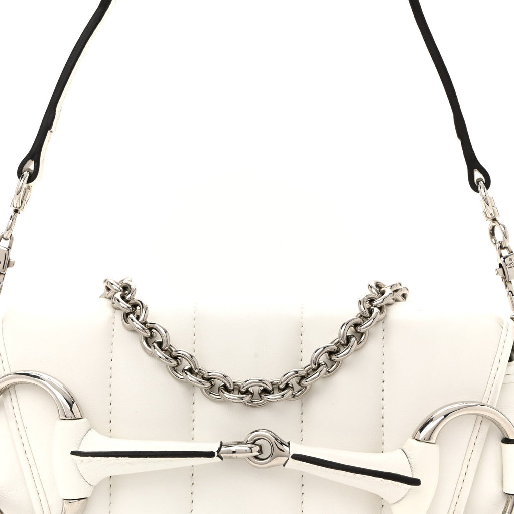 Gucci Nappa Vertical Matelasse Small Maxi Horsebit Chain Shoulder Bag Great White
