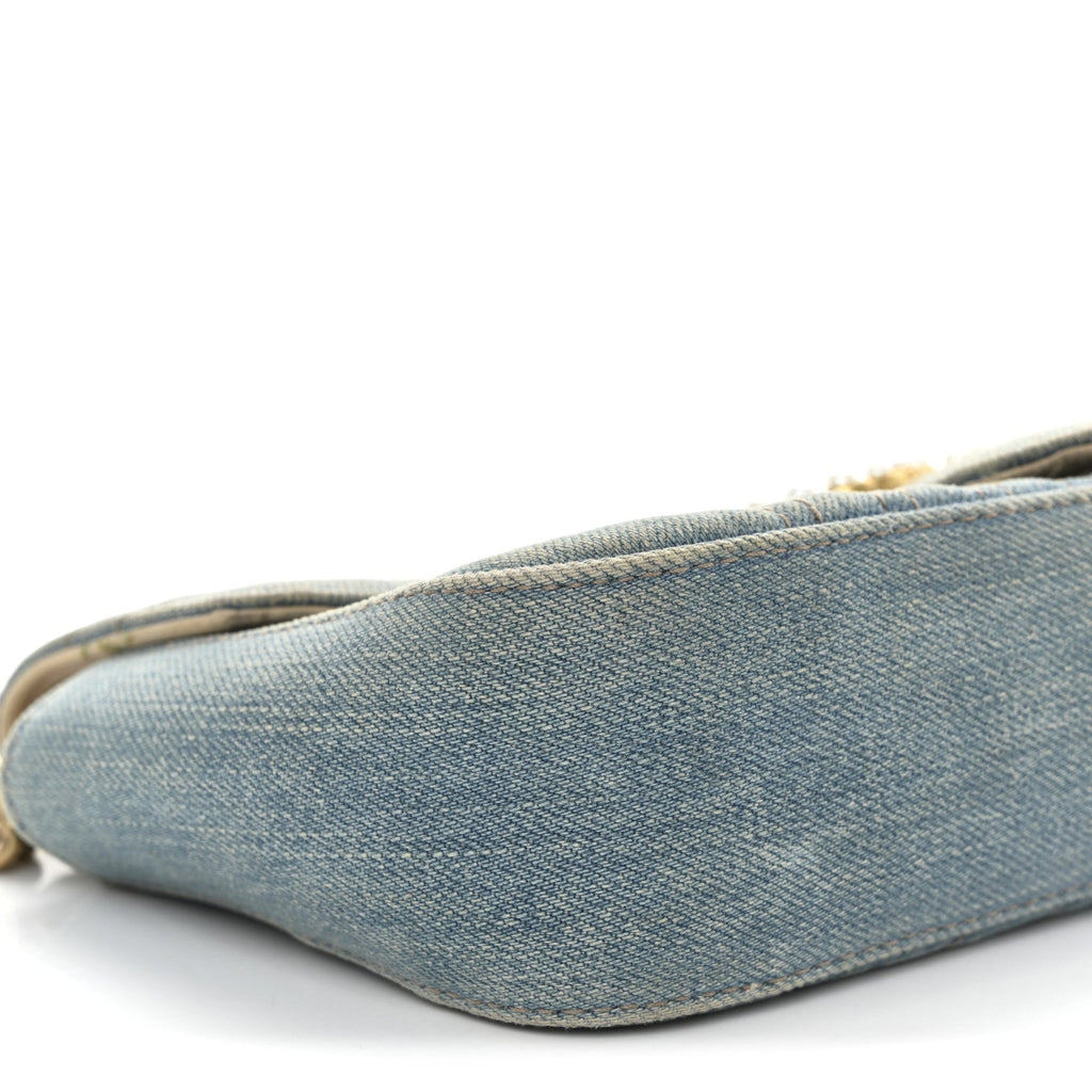 Gucci Denim Matelasse Mini Pearly GG Marmont Shoulder Bag Blue