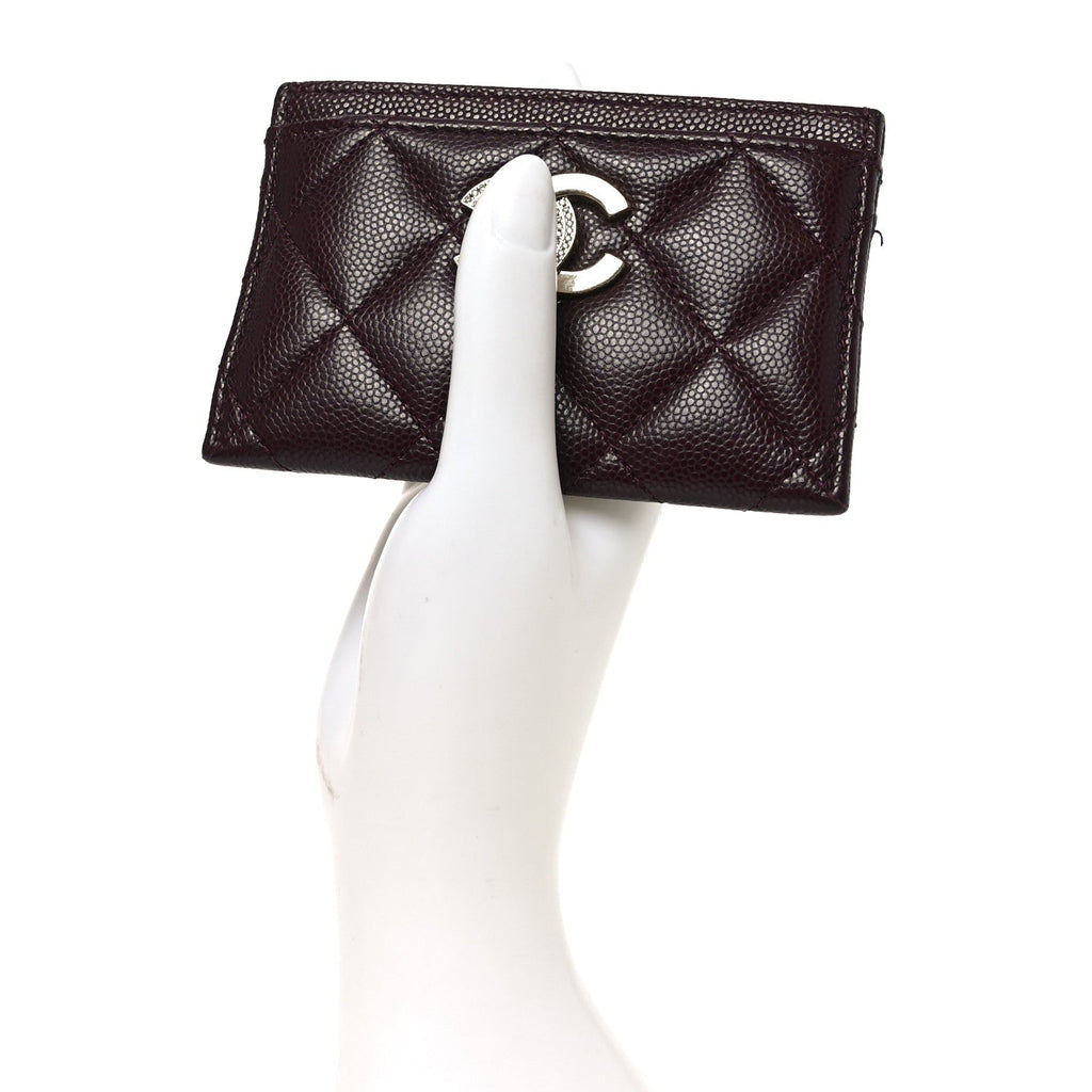 Caviar Quilted Crystal Card Holder Burgundy