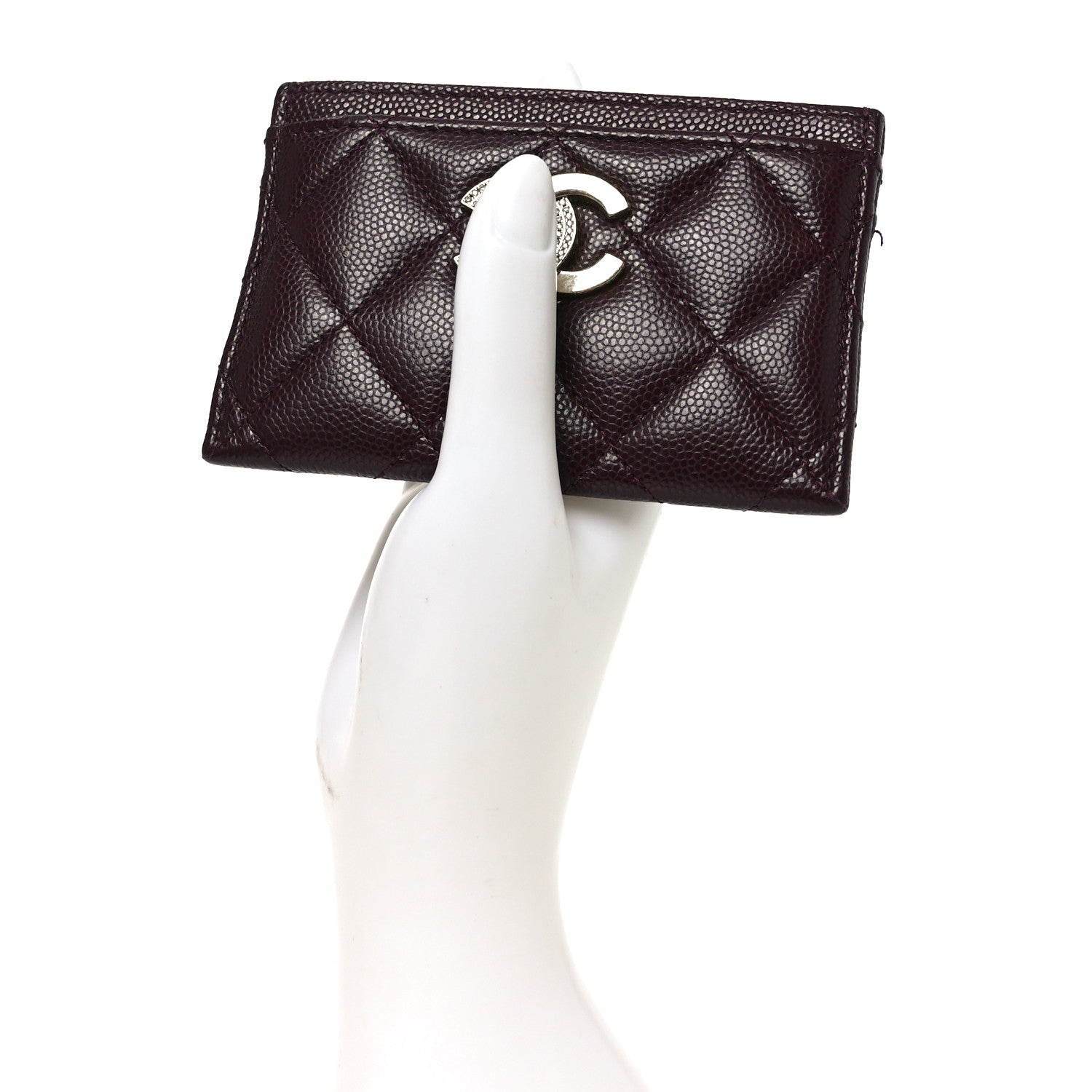 Caviar Quilted Crystal Card Holder Burgundy