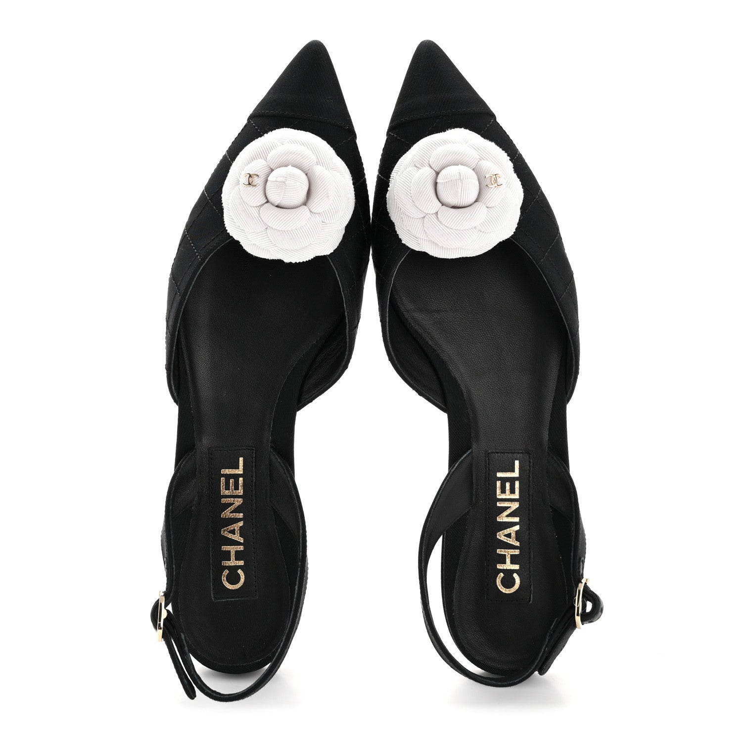 Grosgrain Camellia Slingback Flats 39.5 Black White