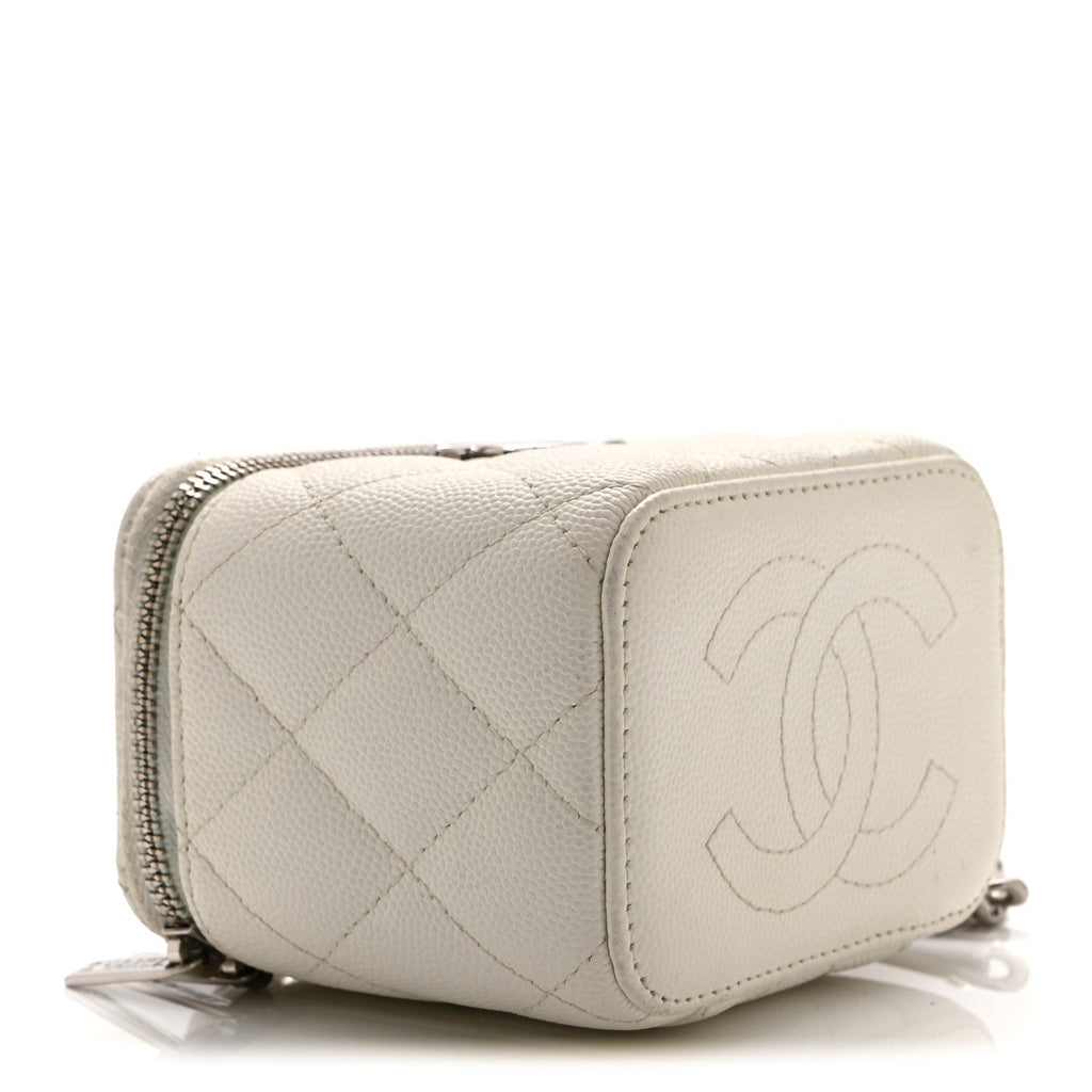 Chanel Caviar Quilted Enamel Coco Mini Vanity Case With Chain White