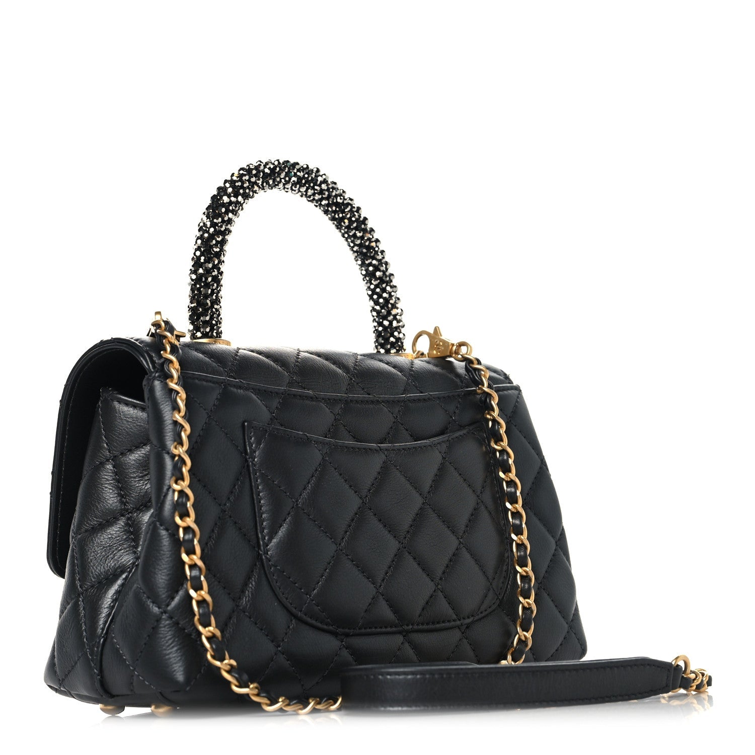 Chanel Calfskin Strass Quilted Mini Coco Handle Flap Dark Silver
