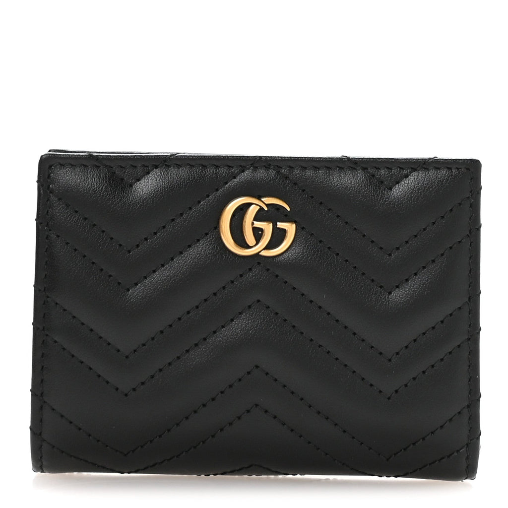 Gucci Calfskin Matelasse GG Marmont Card Case Wallet Black