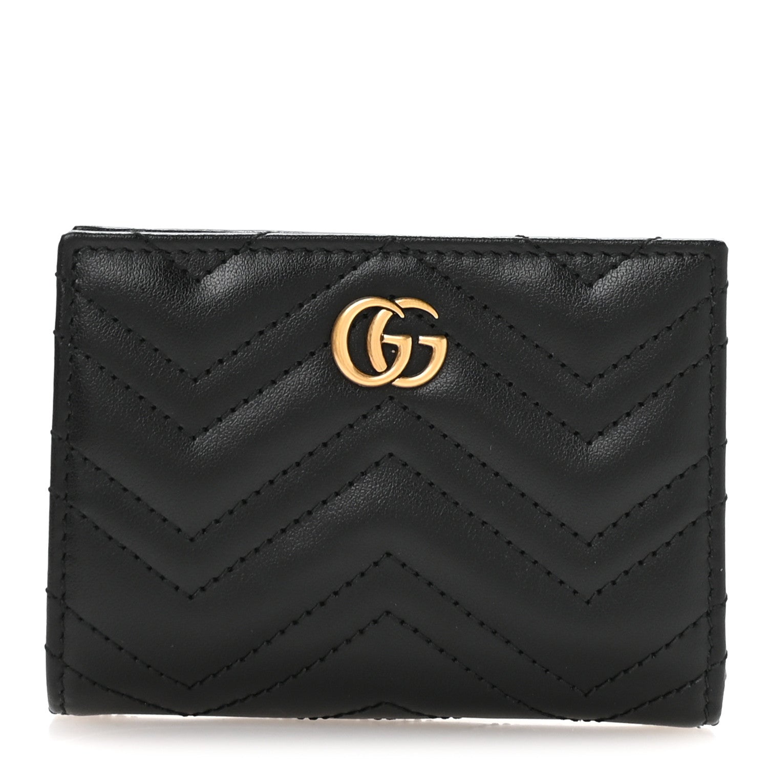 Gucci Calfskin Matelasse GG Marmont Card Case Wallet Black
