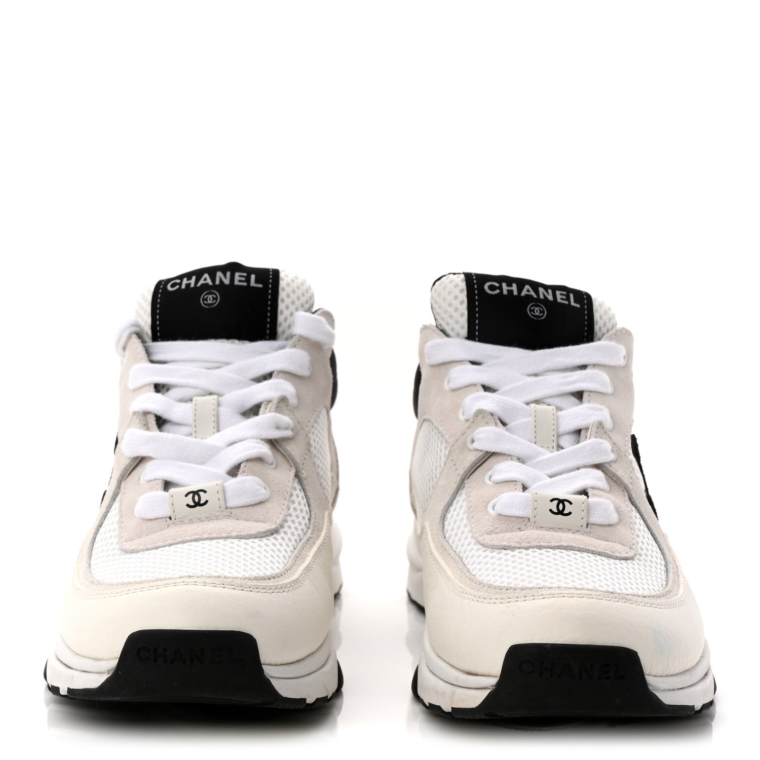 Mesh Suede Calfskin Grained Calfskin Womens CC Sneakers 37.5 White Black
