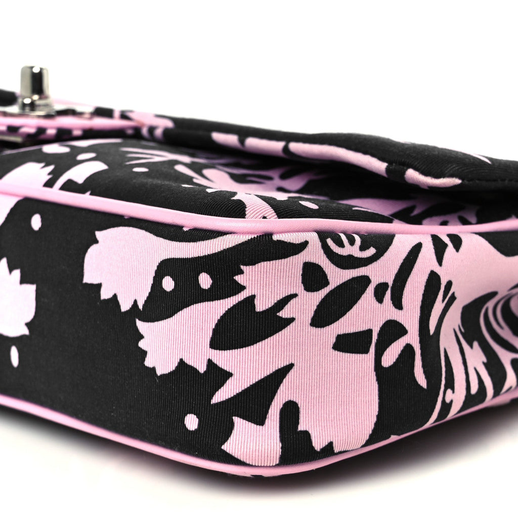 Chanel Printed Fabric East West Flap Black Pink