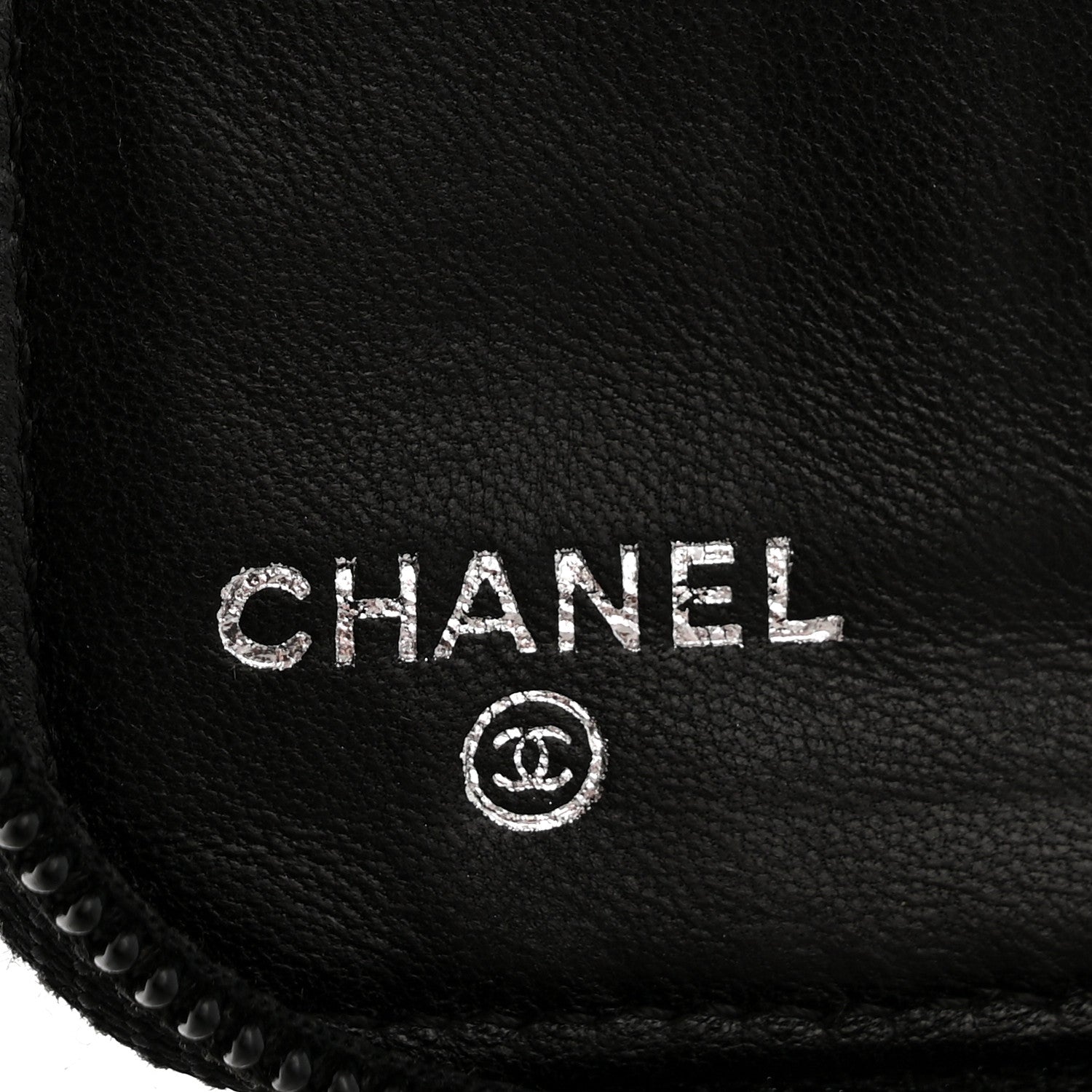 Lambskin Camellia Embossed Zip Around Organizer Wallet Black