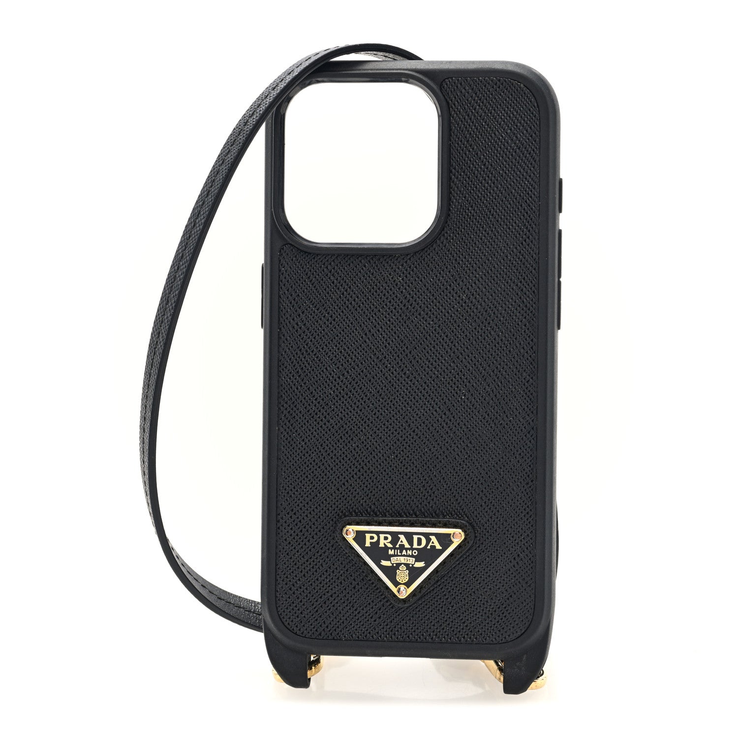 Prada Saffiano iPhone 15 Pro Case With Strap Black