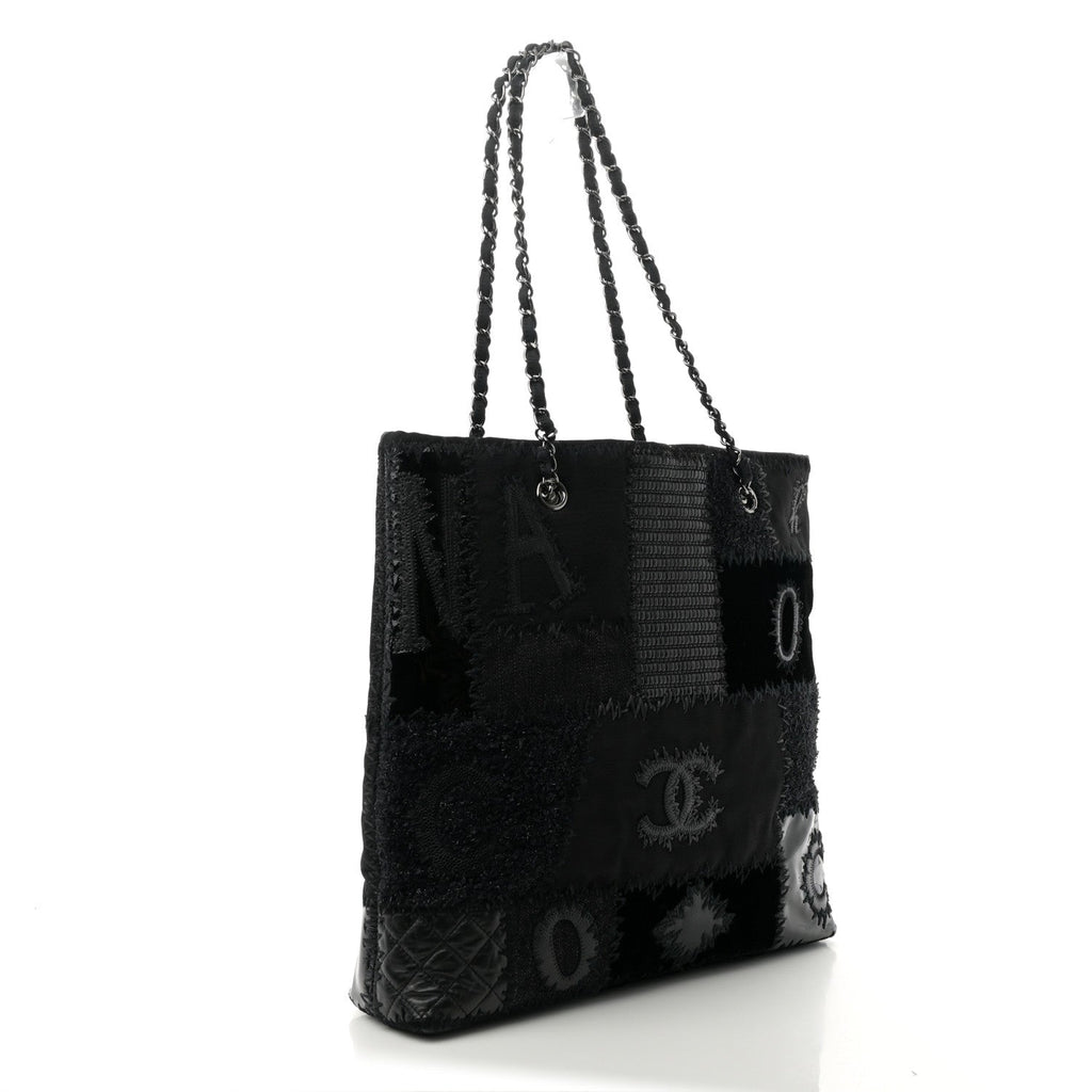 Chanel Tweed Patchwork Tote Black