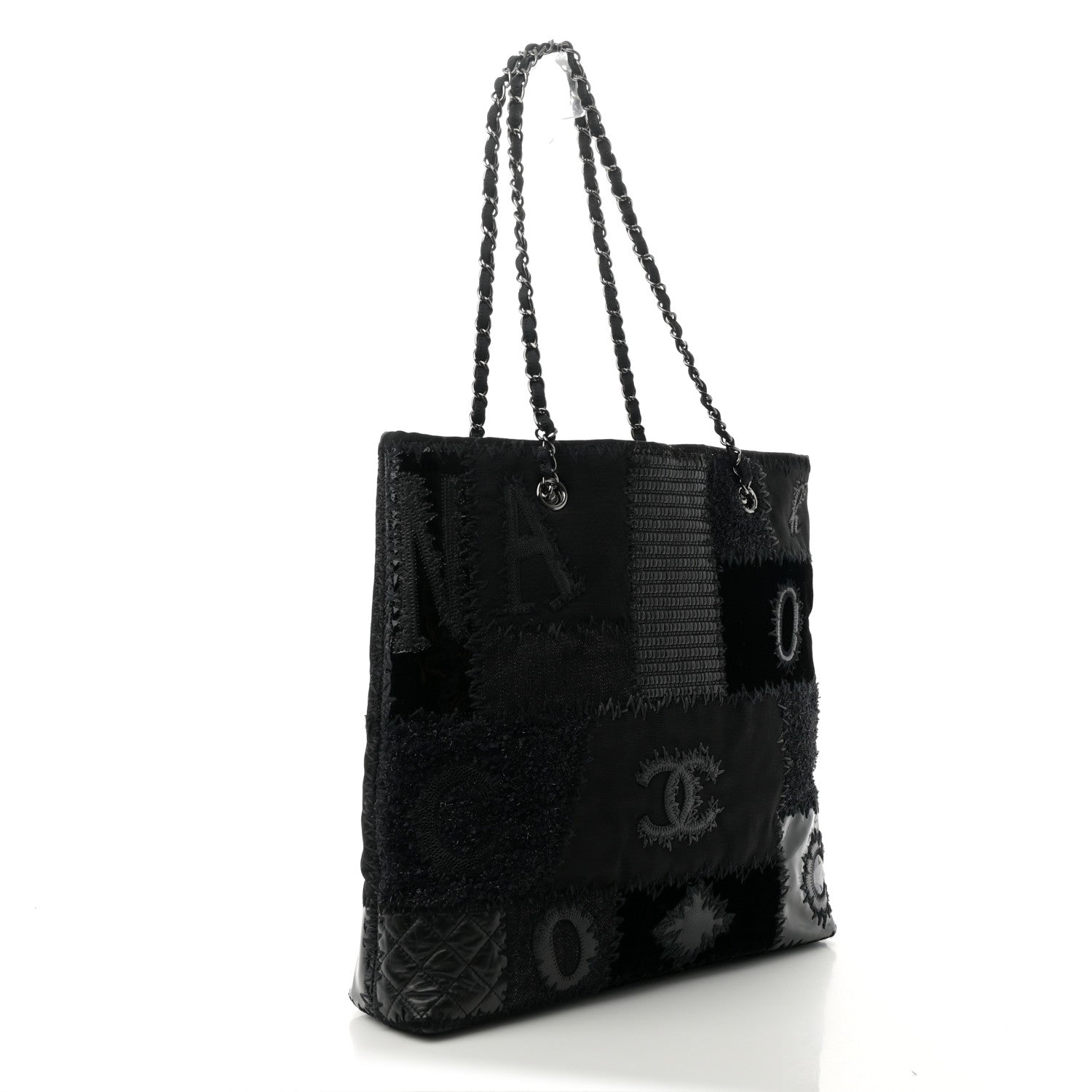 Chanel Tweed Patchwork Tote Black