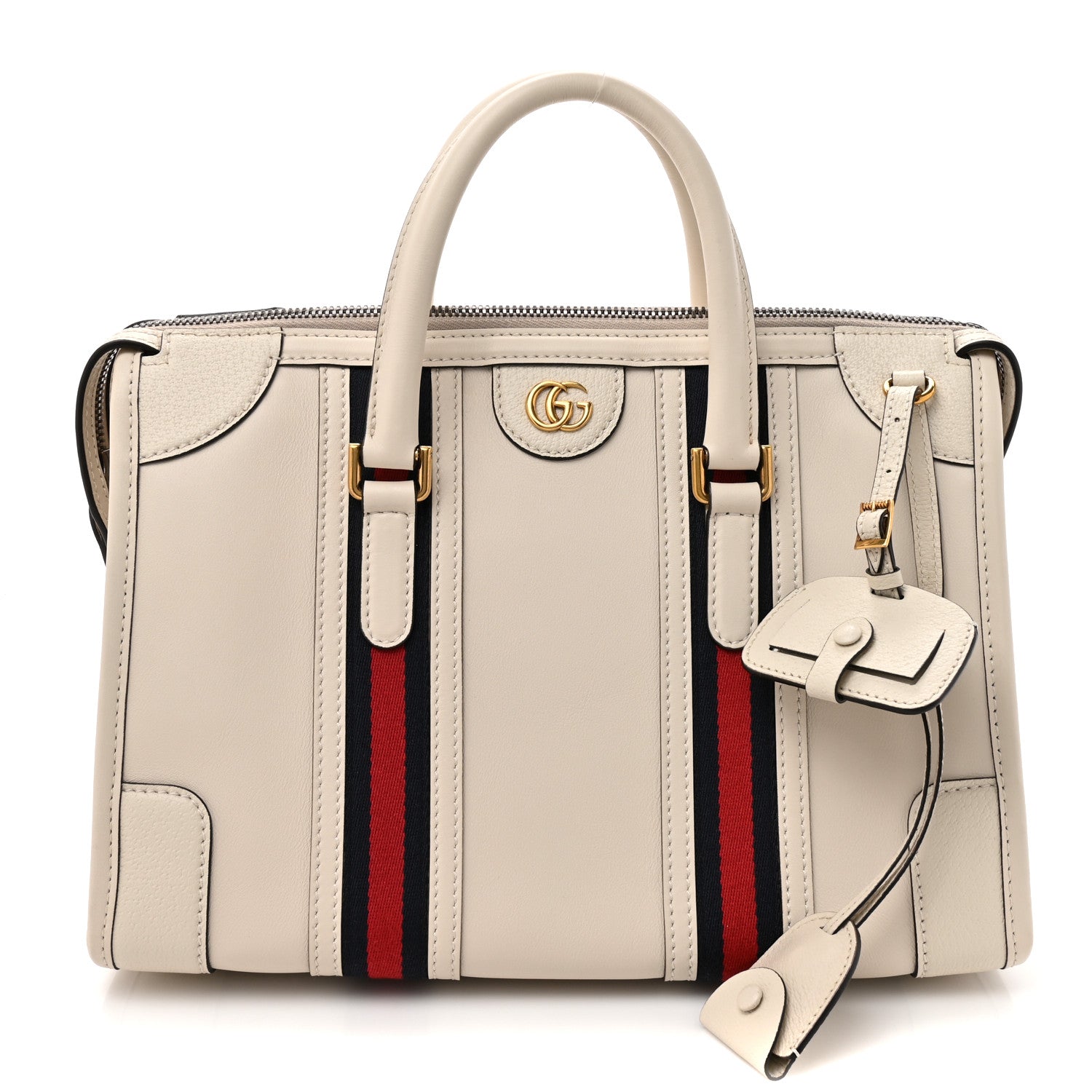 Gucci Koi Calfskin Medium Bauletto Duffle Top Handle Bag White