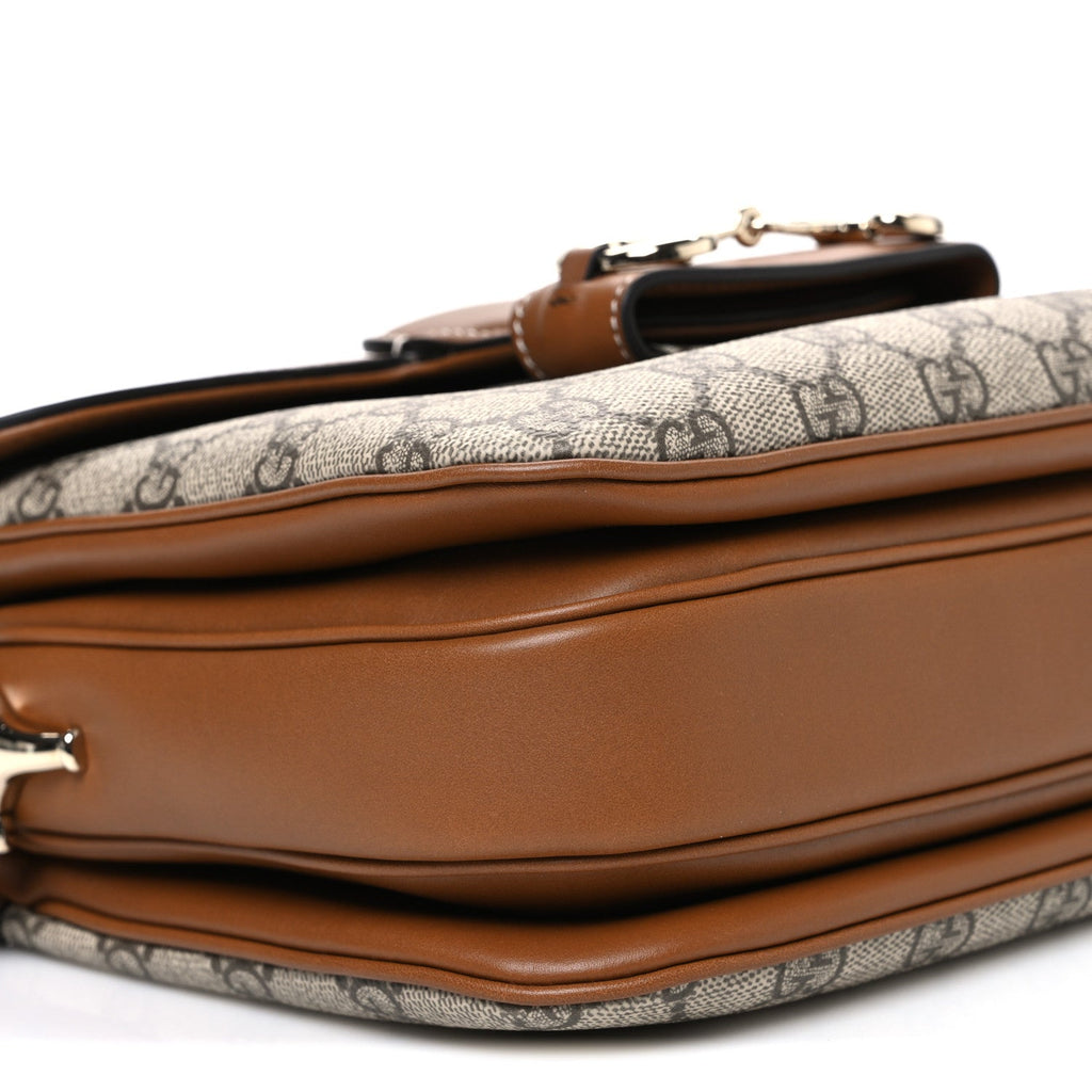 Gucci GG Supreme Monogram Horsebit 1955 Soft Small Shoulder Bag Beige Brown