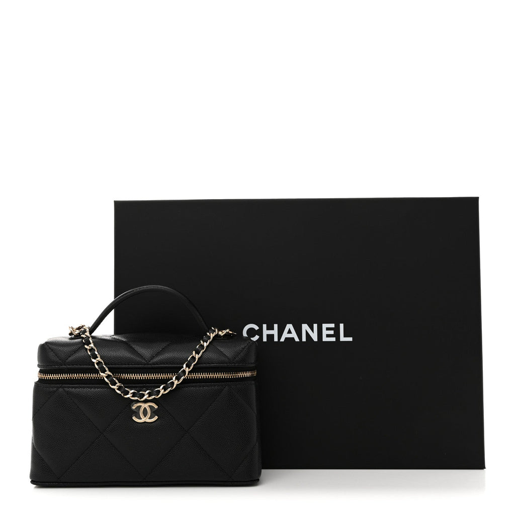 Chanel Caviar Quilted Top Handle Slim Vanity With Chain Black