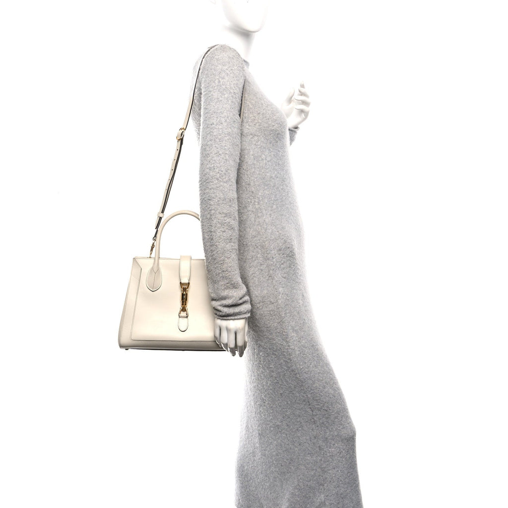 Gucci Boarded Plutone Calfskin Medium Jackie 1961 Tote Mystic White