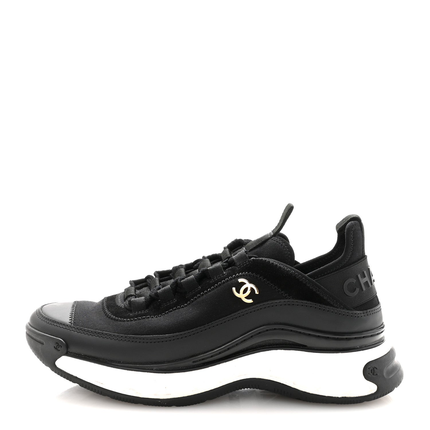 Chanel Velvet Calfskin Mixed Fibers CC Sneakers 39 Black
