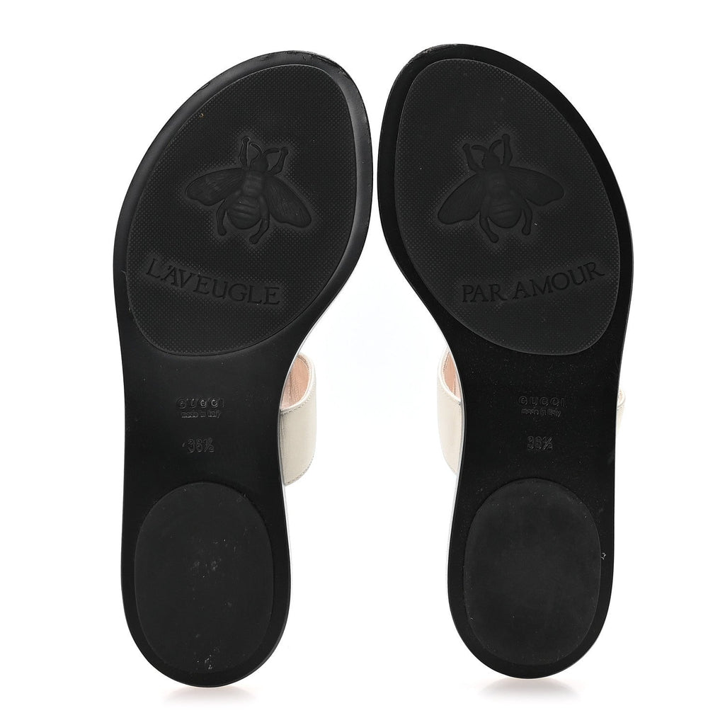 Gucci Calfskin GG Marmont Thong Sandals 36.5 Mystic White