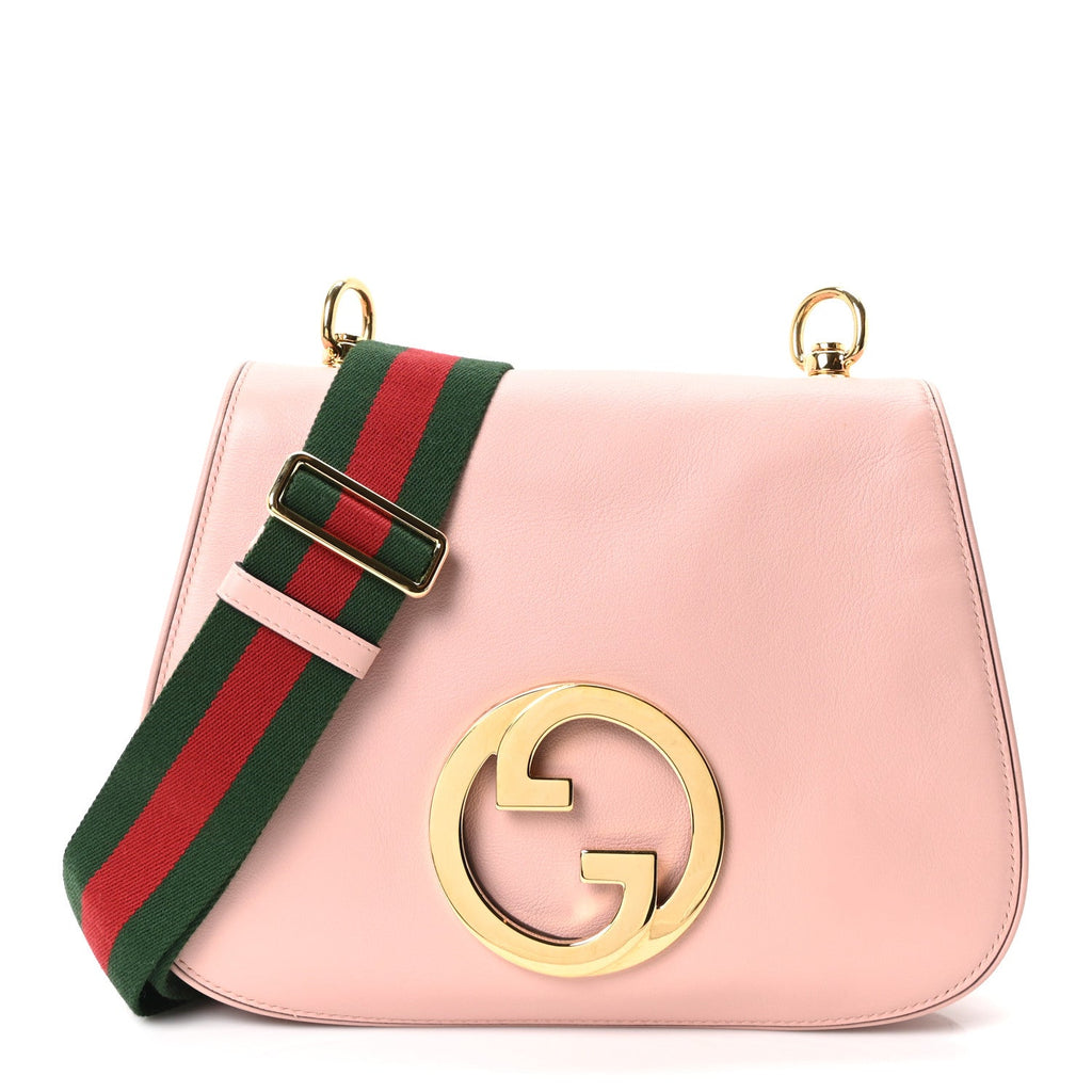 Gucci Roxy Calfskin Web Medium Blondie Top Handle Shoulder Flap Bag Powder Pink