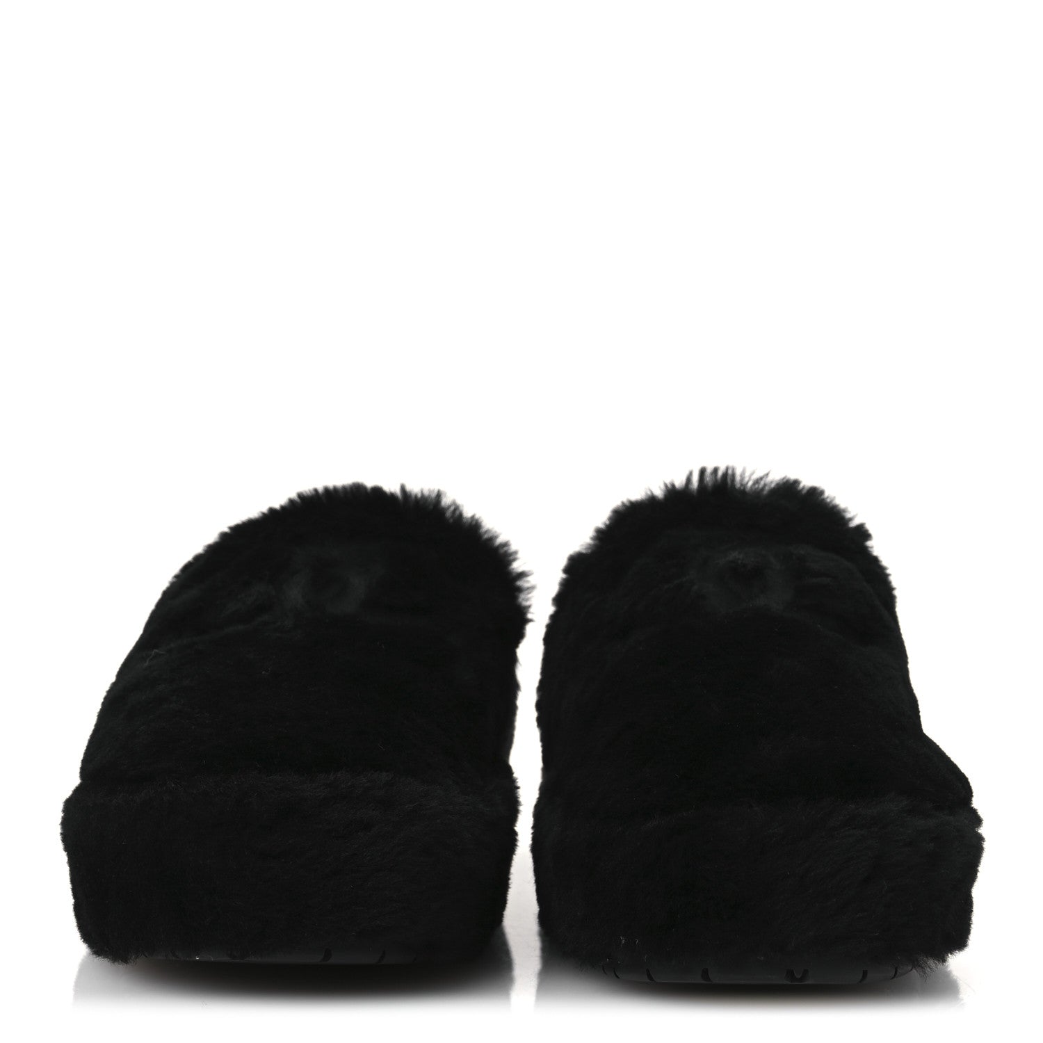 Chanel Shearling CC Flat Mules 40 Black