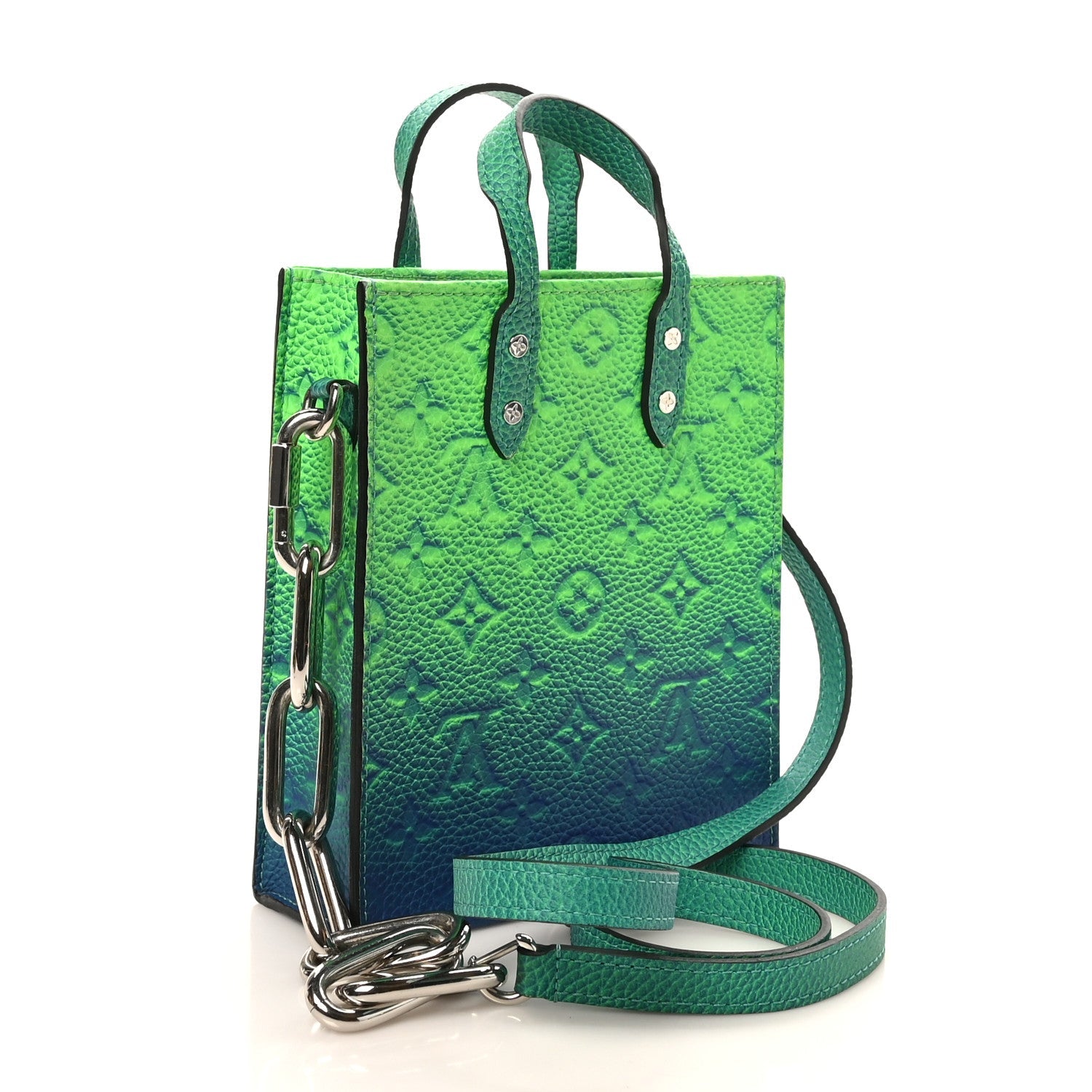 Louis Vuitton Taurillon Illusion Sac Plat XS Bleu Vert