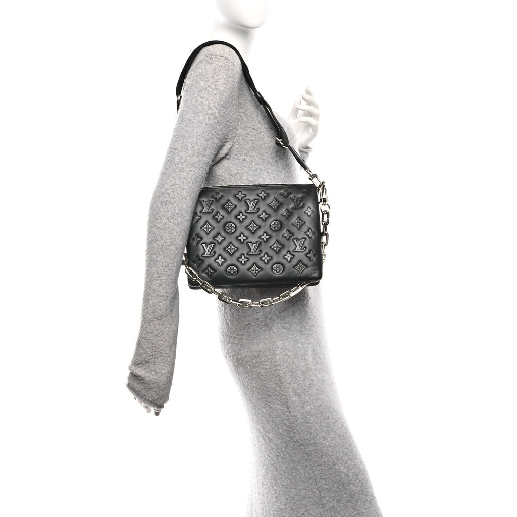 Louis Vuitton Lambskin Embossed Monogram Coussin PM Black