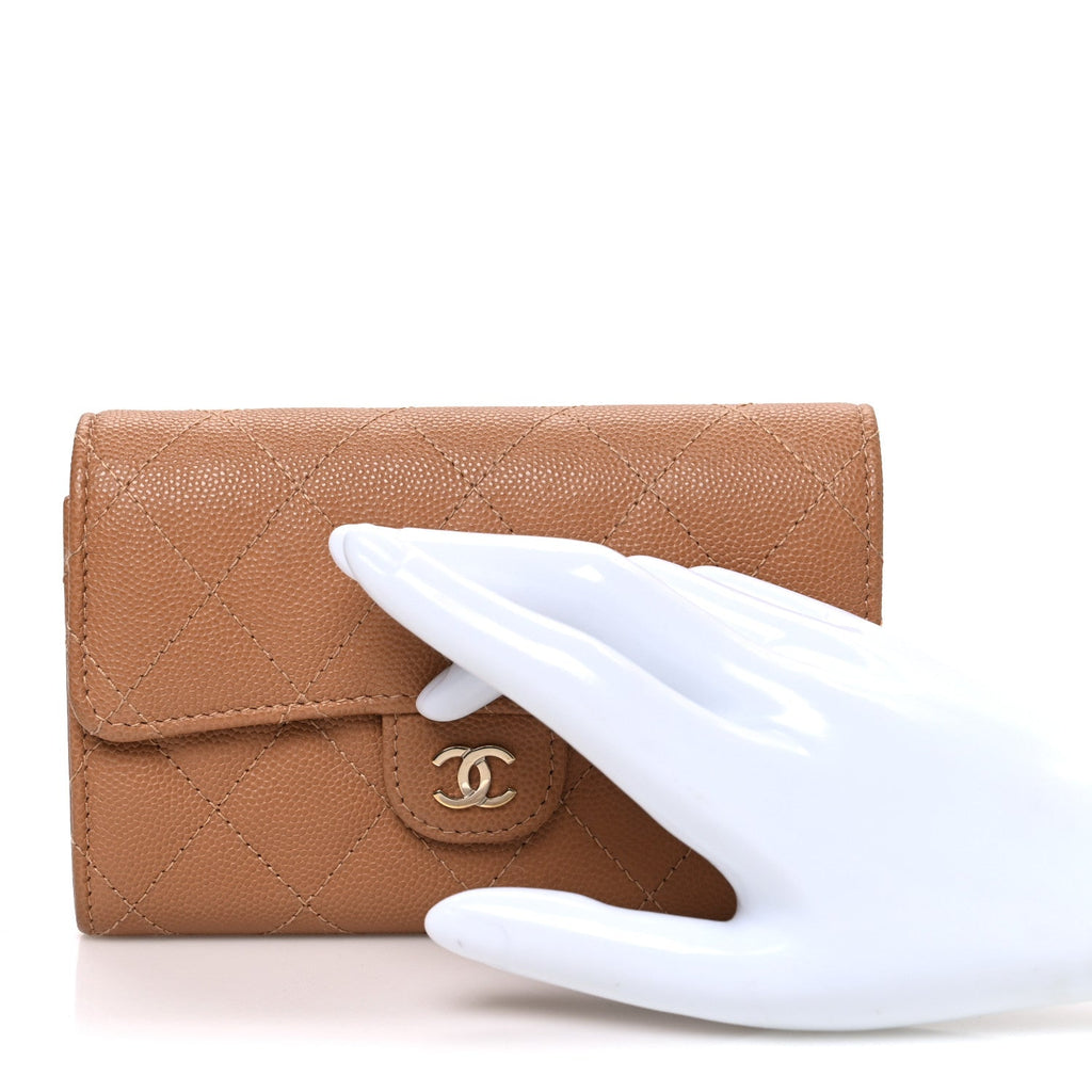 Caviar Quilted Medium Flap Wallet Beige
