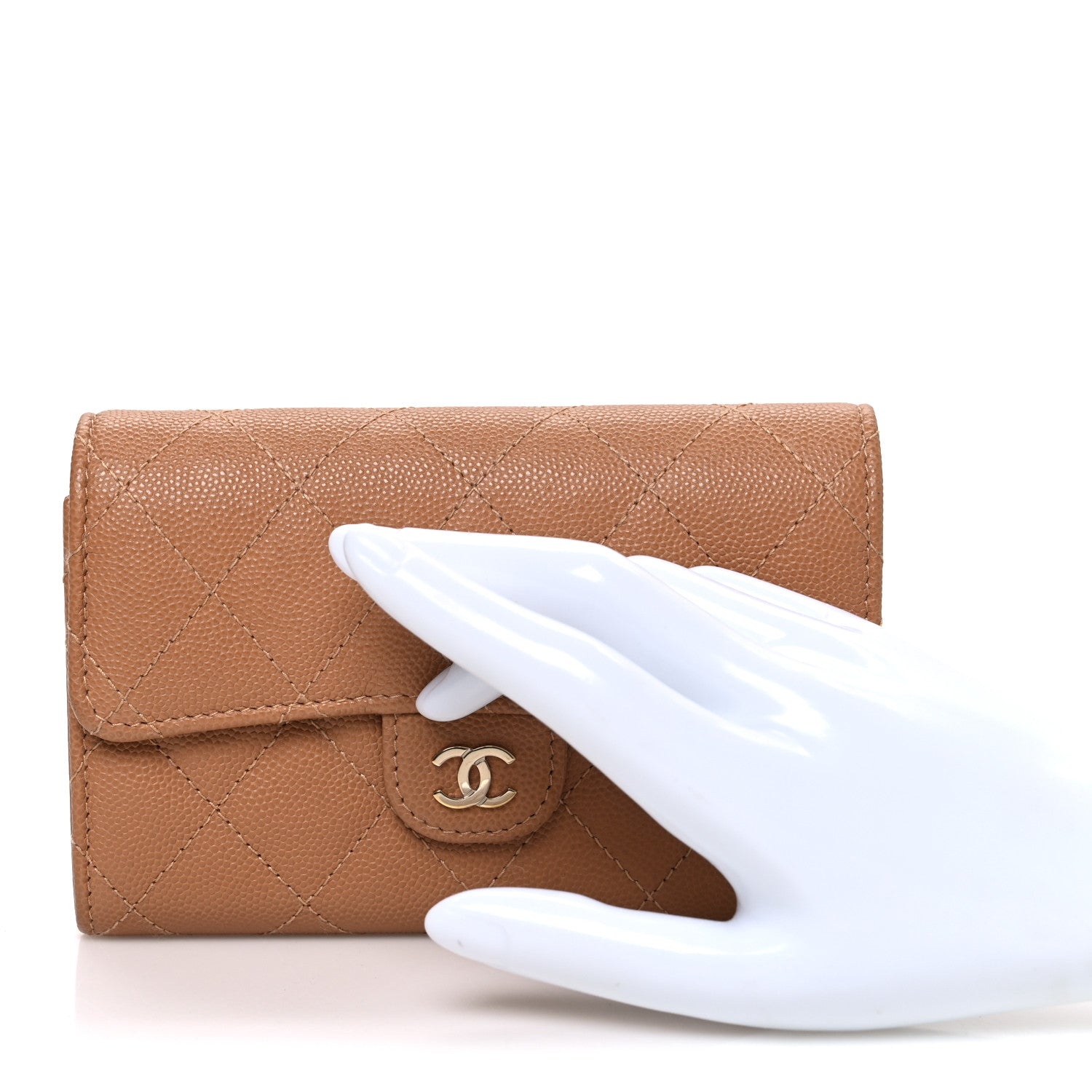 Caviar Quilted Medium Flap Wallet Beige
