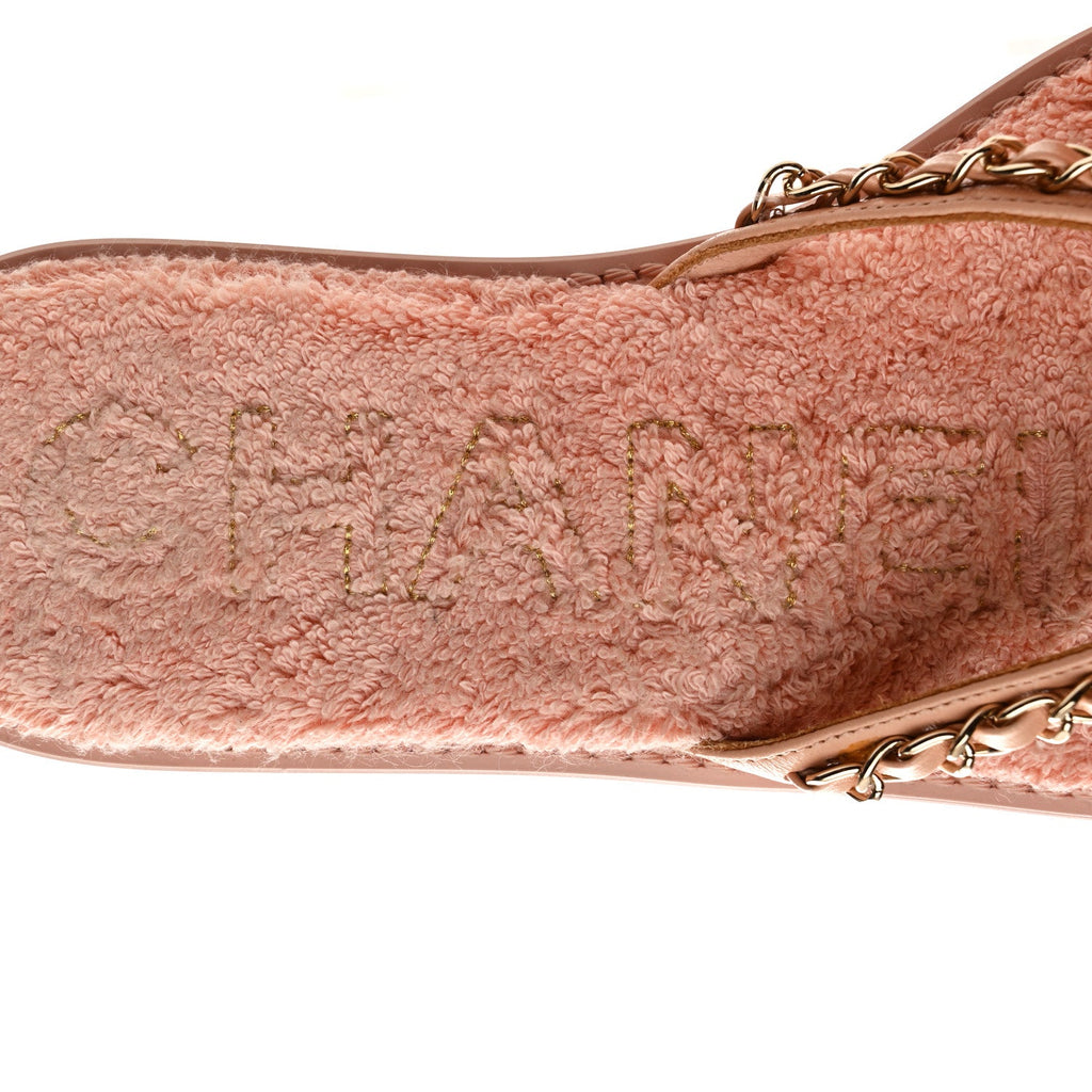 Lambskin Terry Cloth CC Chain Thong Sandals 37 Pink
