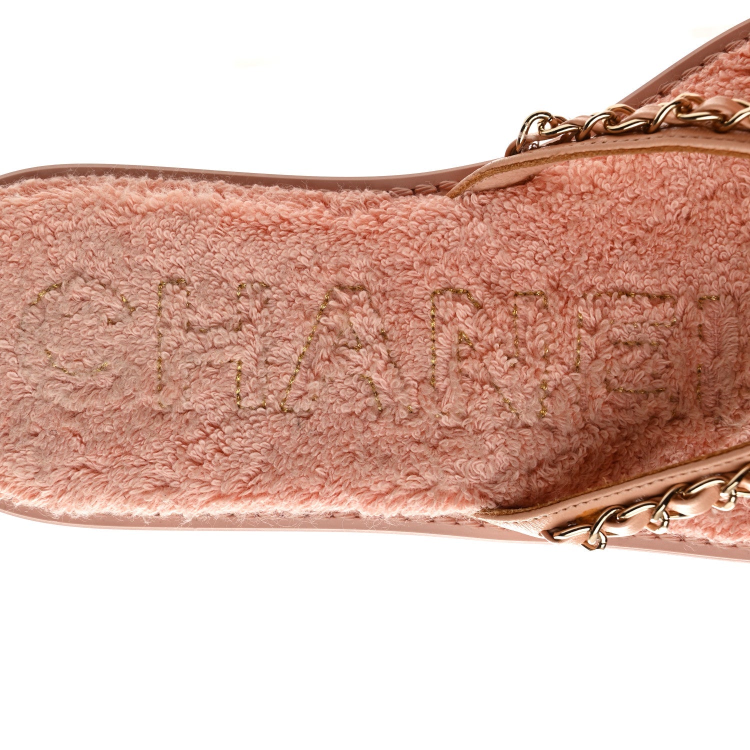 Lambskin Terry Cloth CC Chain Thong Sandals 37 Pink