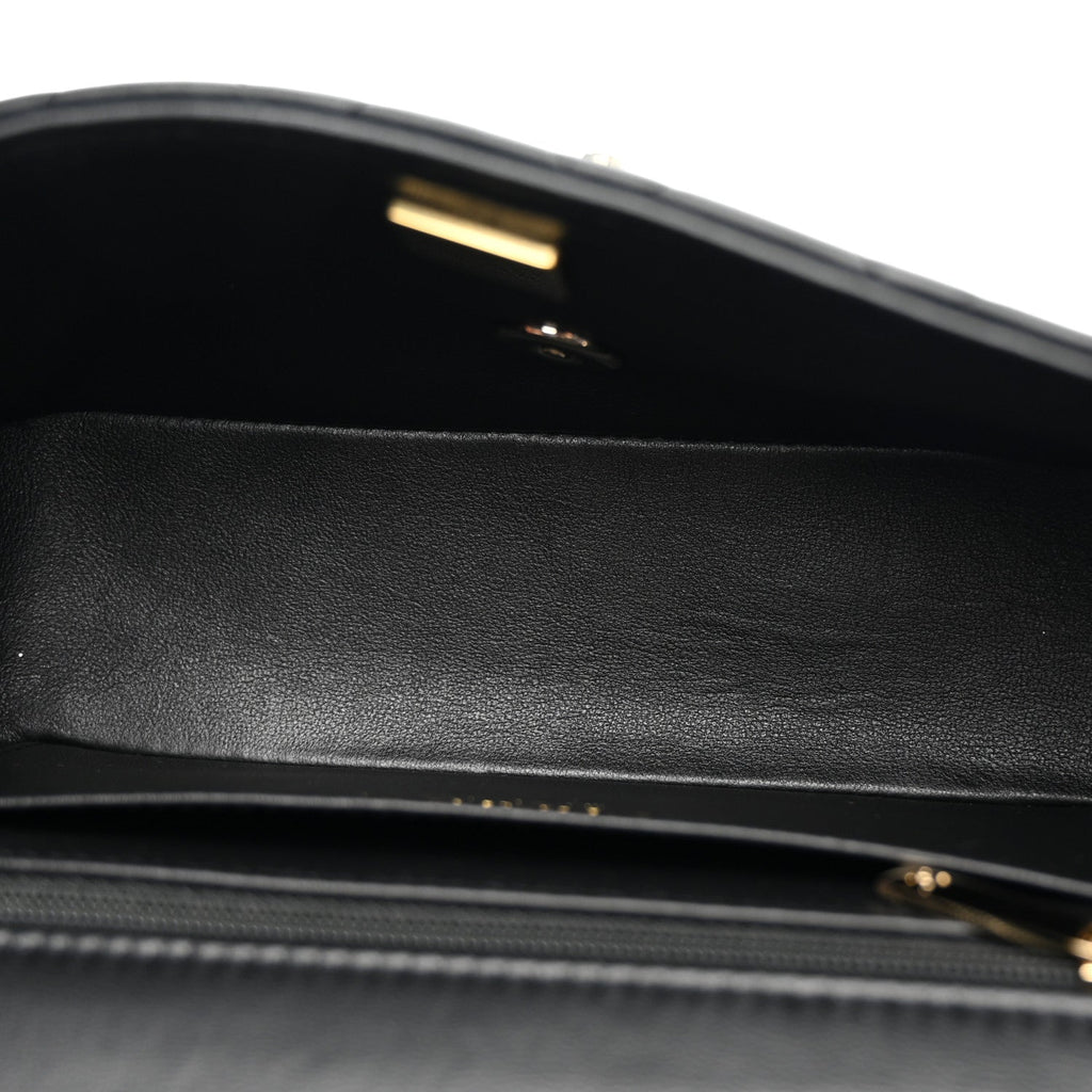 Chanel Lambskin Quilted Mini Top Handle Rectangular Flap Black