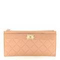 Lambskin Quilted Classic Zip Boy Pouch Beige