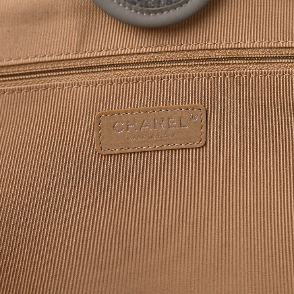 Chanel Wool Felt Large Deauville Tote Grey Beige