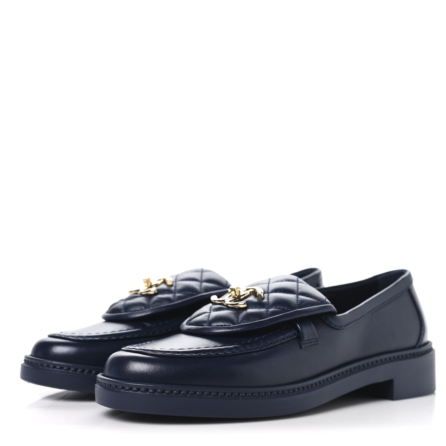 Lambskin Quilted CC Turnlock Loafers 38 Navy