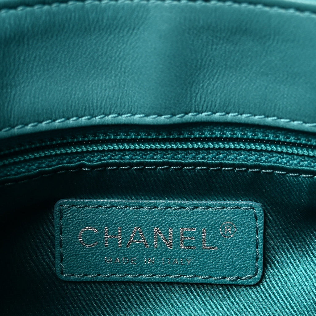 Chanel Calfskin Stitched Double Flap Bag Turquoise