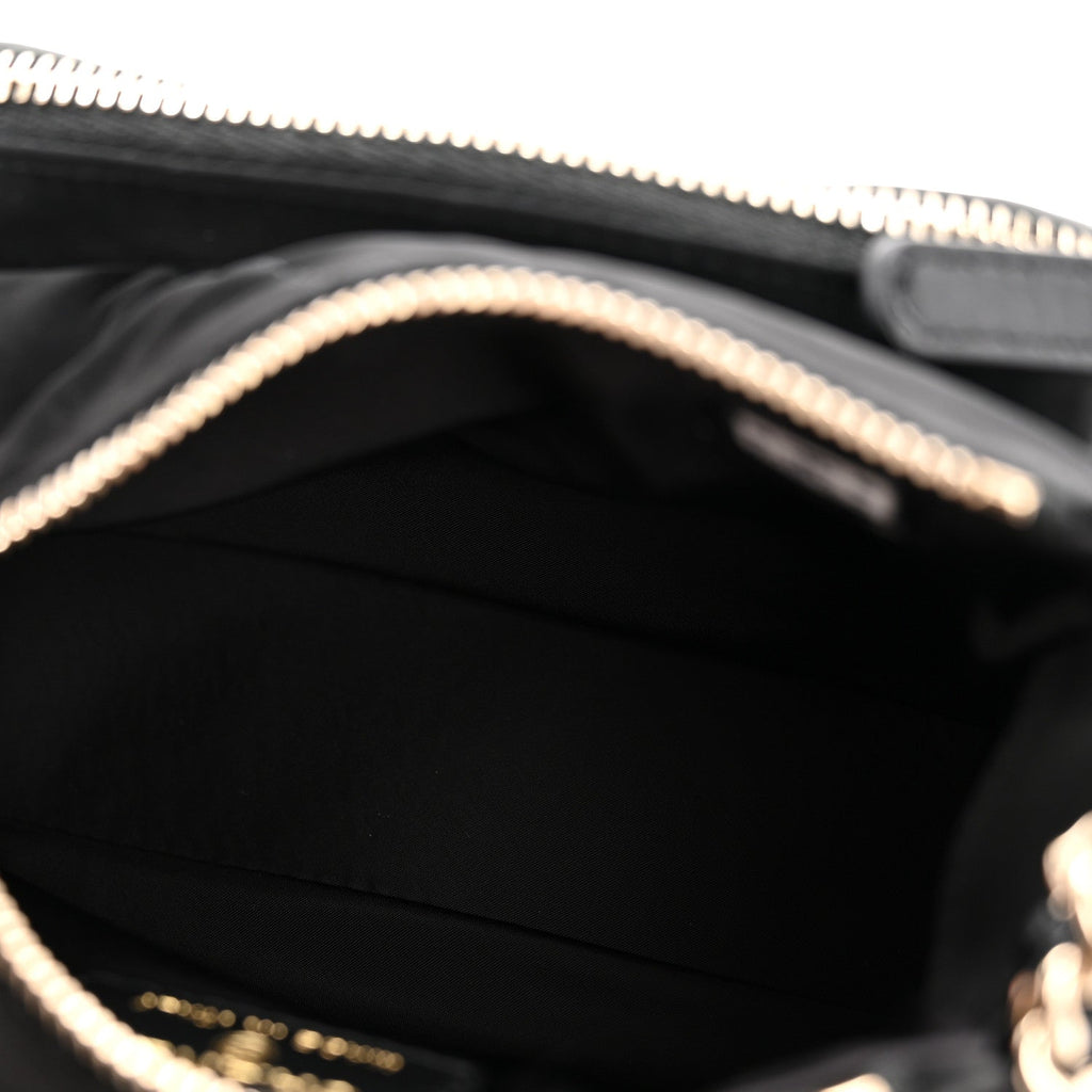 Chanel Velvet Effect Nylon Shiny Crumpled Calfskin Mini Quilted Chanel 25 Clutch With Chain Black