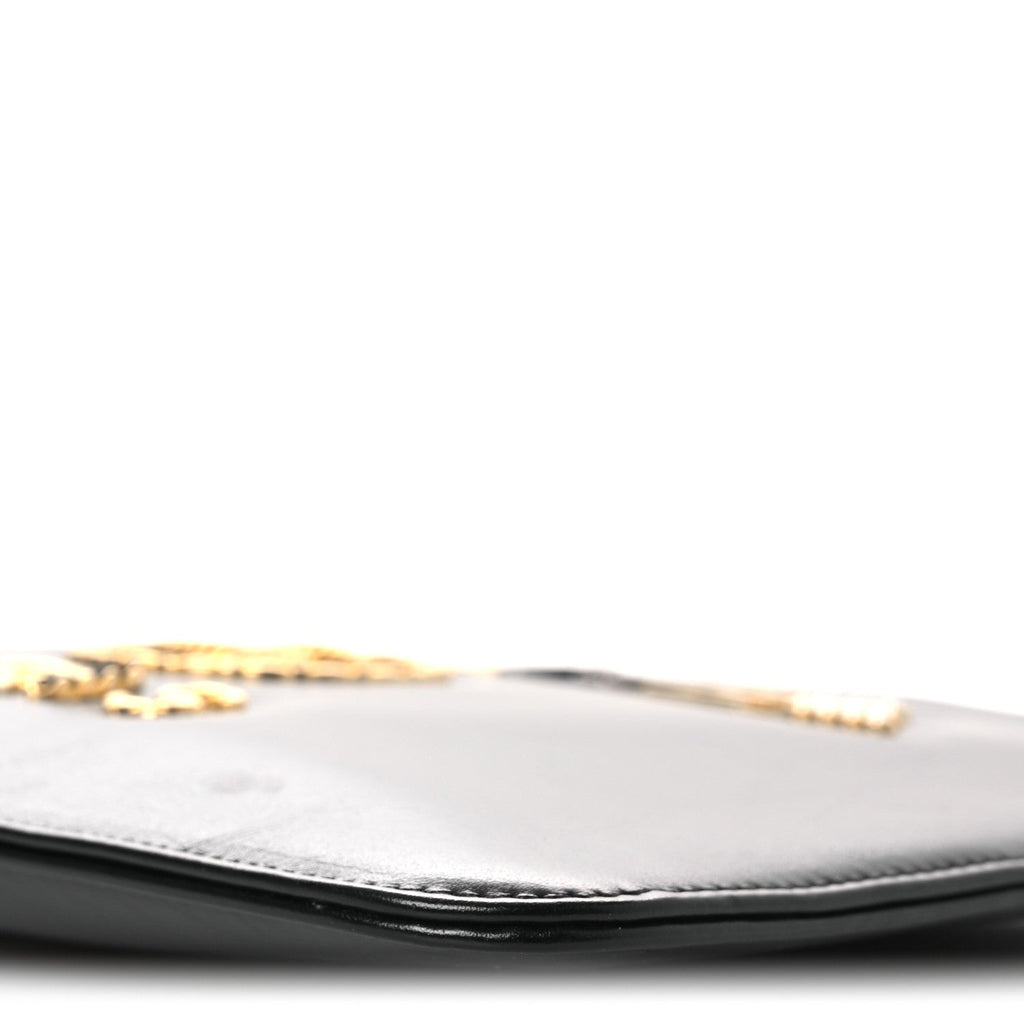 Chanel Shiny Calfskin Crystal Pearl Logo Cosmetic Case Black