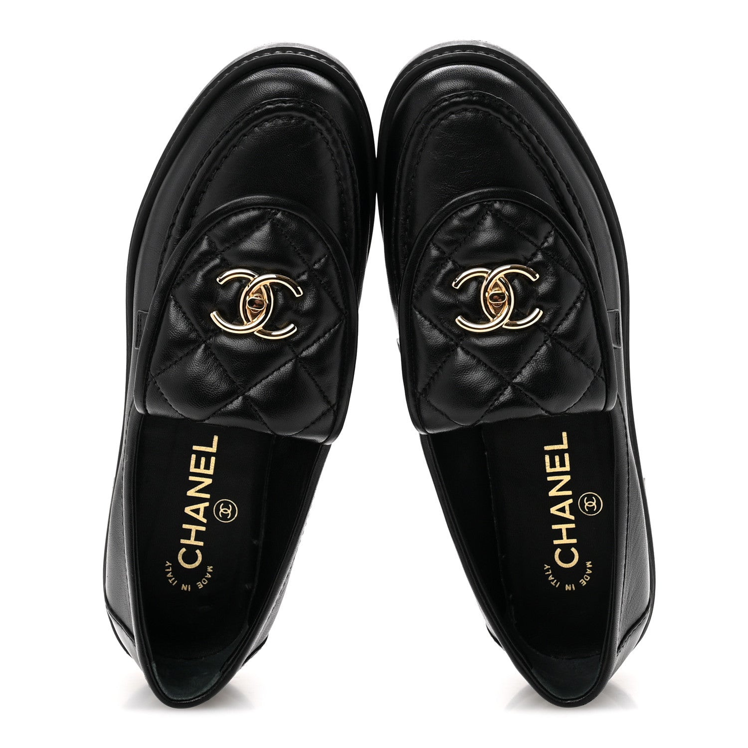 Lambskin Quilted CC Turnlock Loafers 38 Black