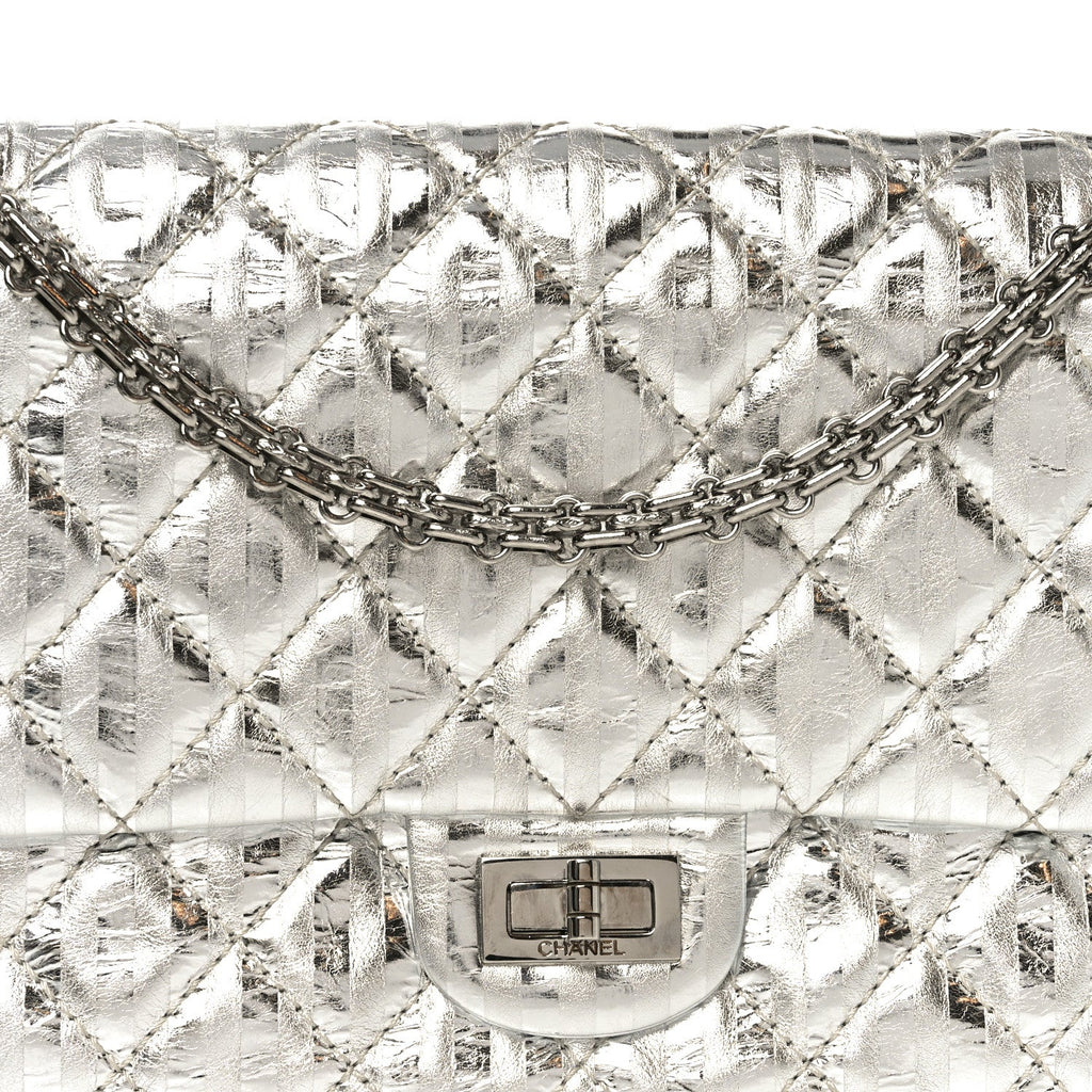 Chanel Metallic Calfskin Striped 2.55 Reissue 226 Silver